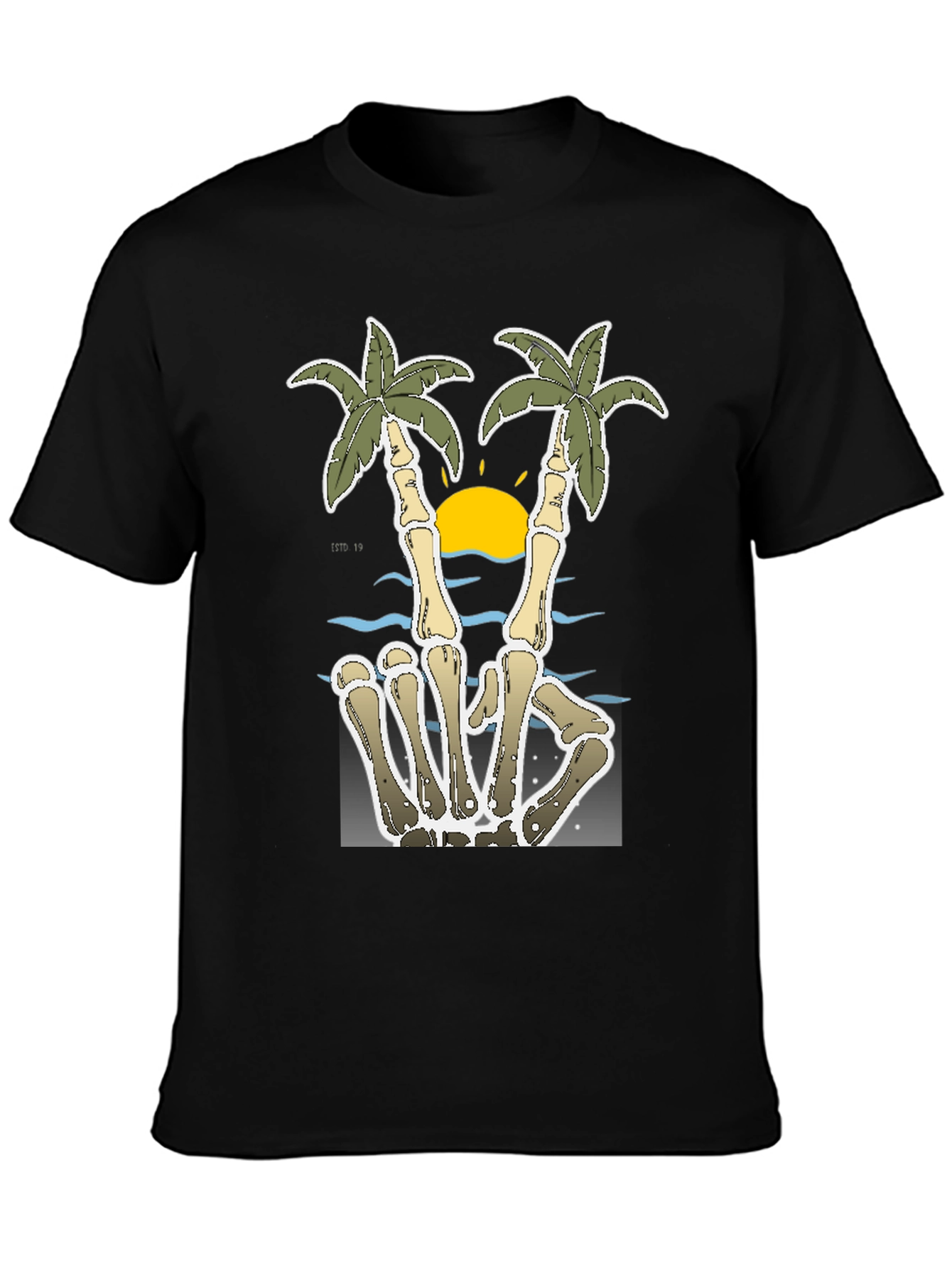 Skeleton Hand Peace Sign Palm Tree T-Shirt