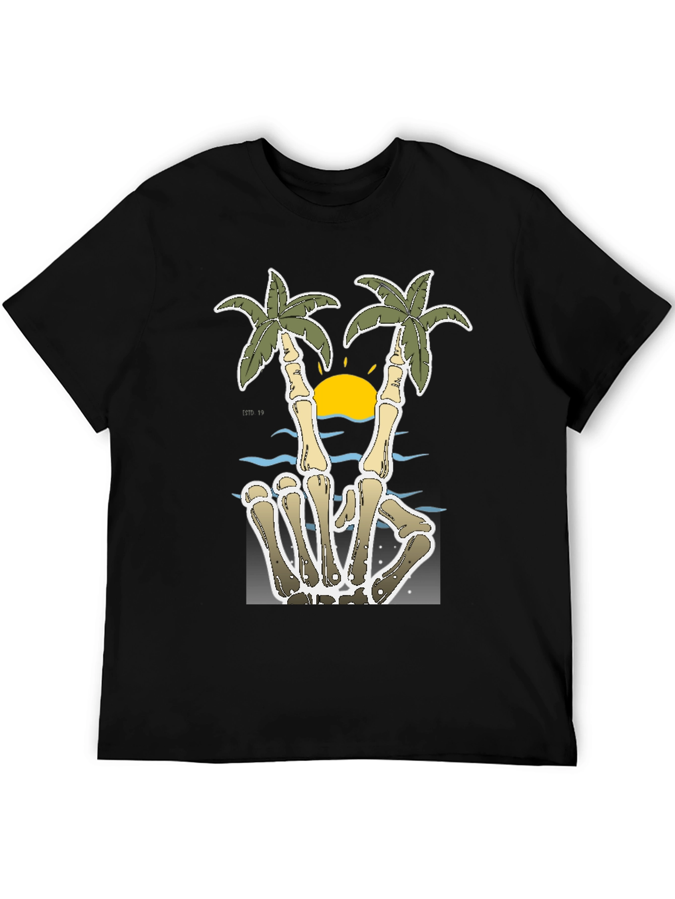 Skeleton Hand Peace Sign Palm Tree T-Shirt