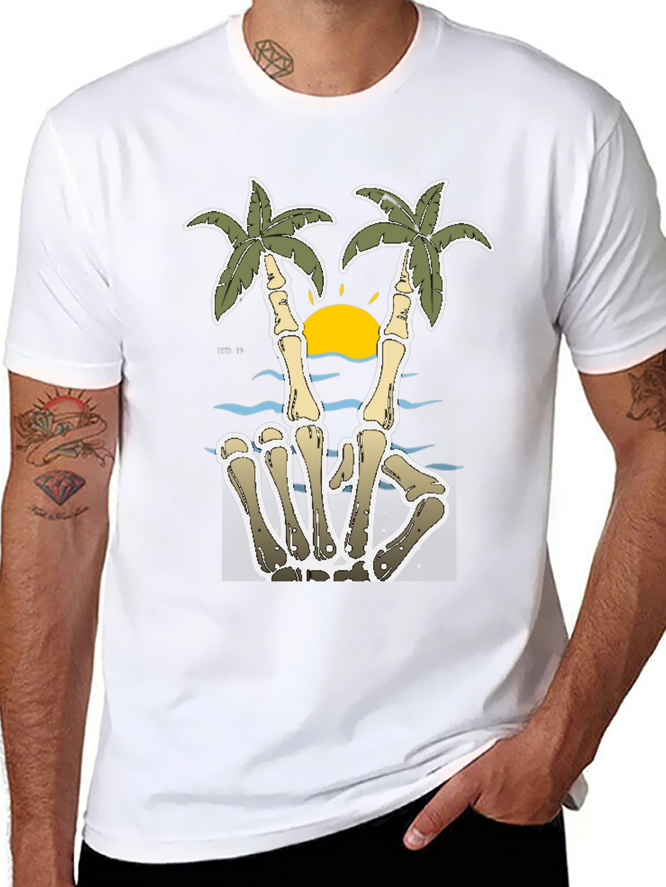 Skeleton Hand Peace Sign Palm Tree T-Shirt