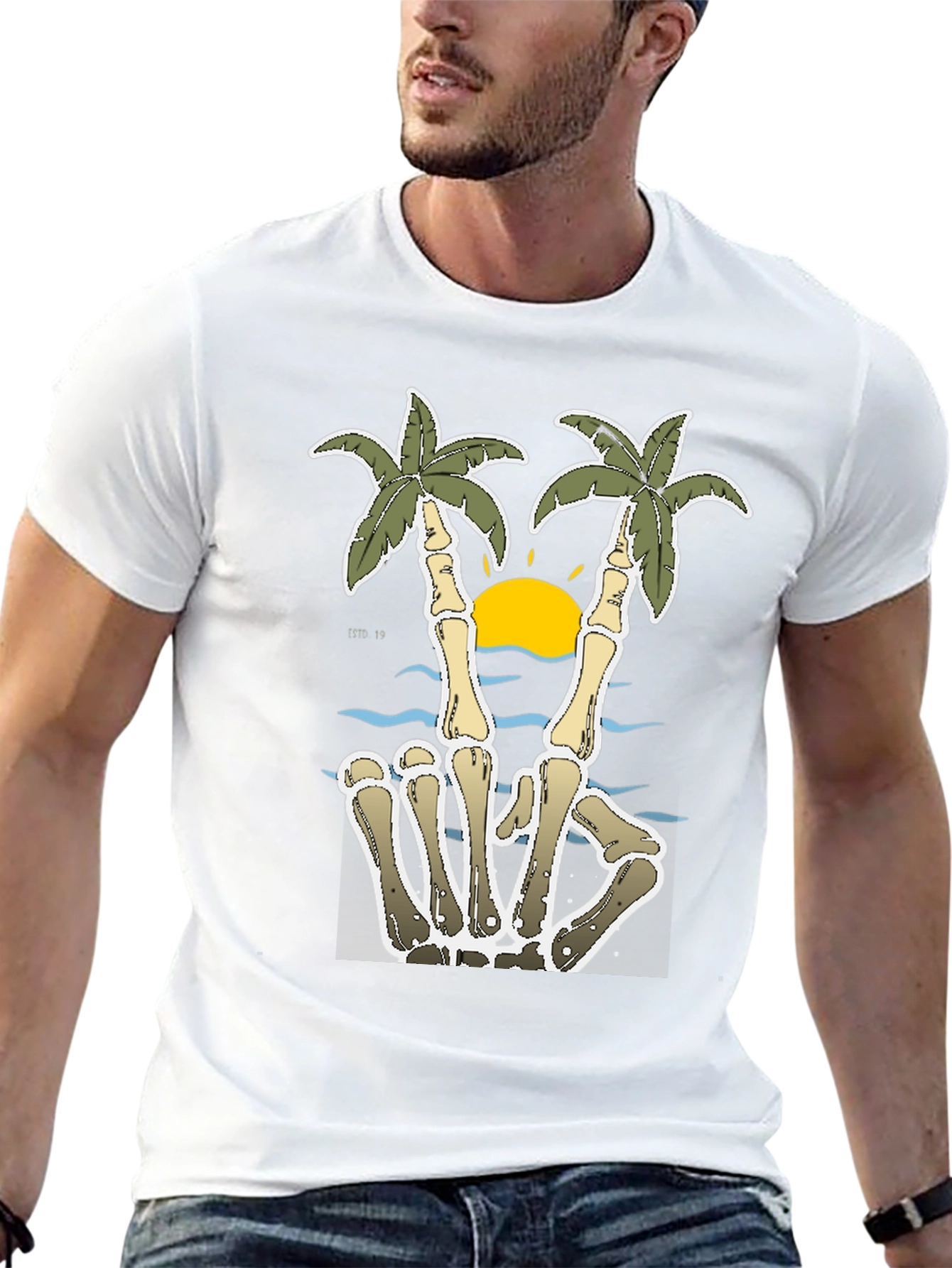 Skeleton Hand Peace Sign Palm Tree T-Shirt