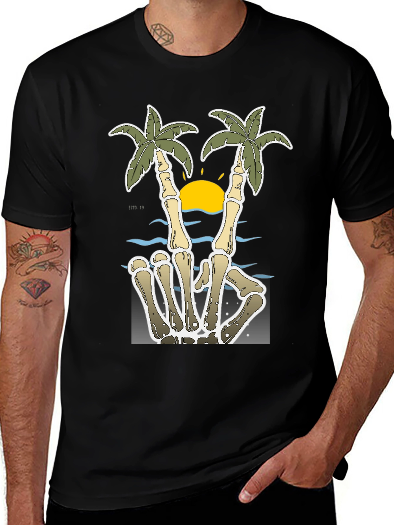 Skeleton Hand Peace Sign Palm Tree T-Shirt