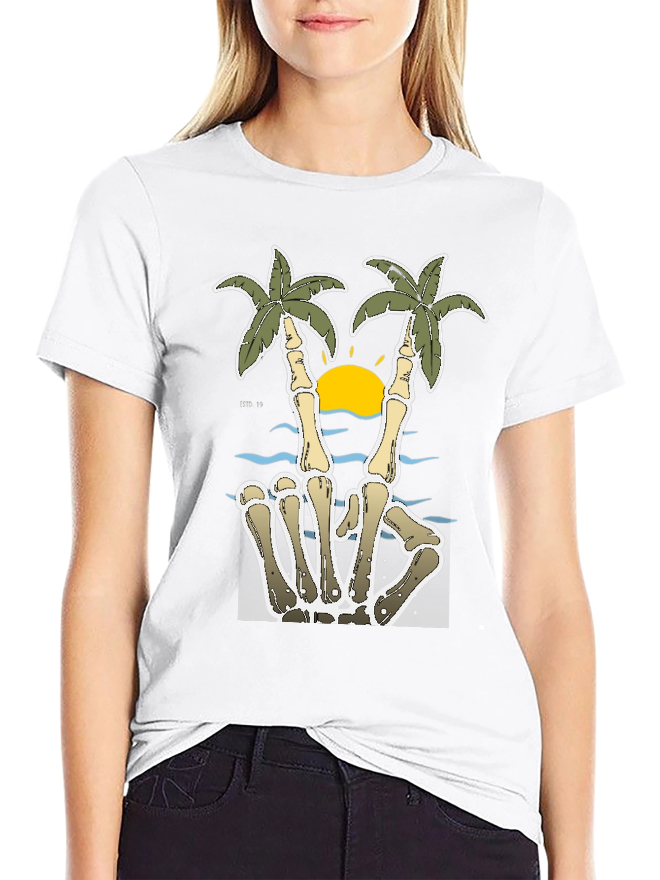 Skeleton Hand Peace Sign Palm Tree T-Shirt