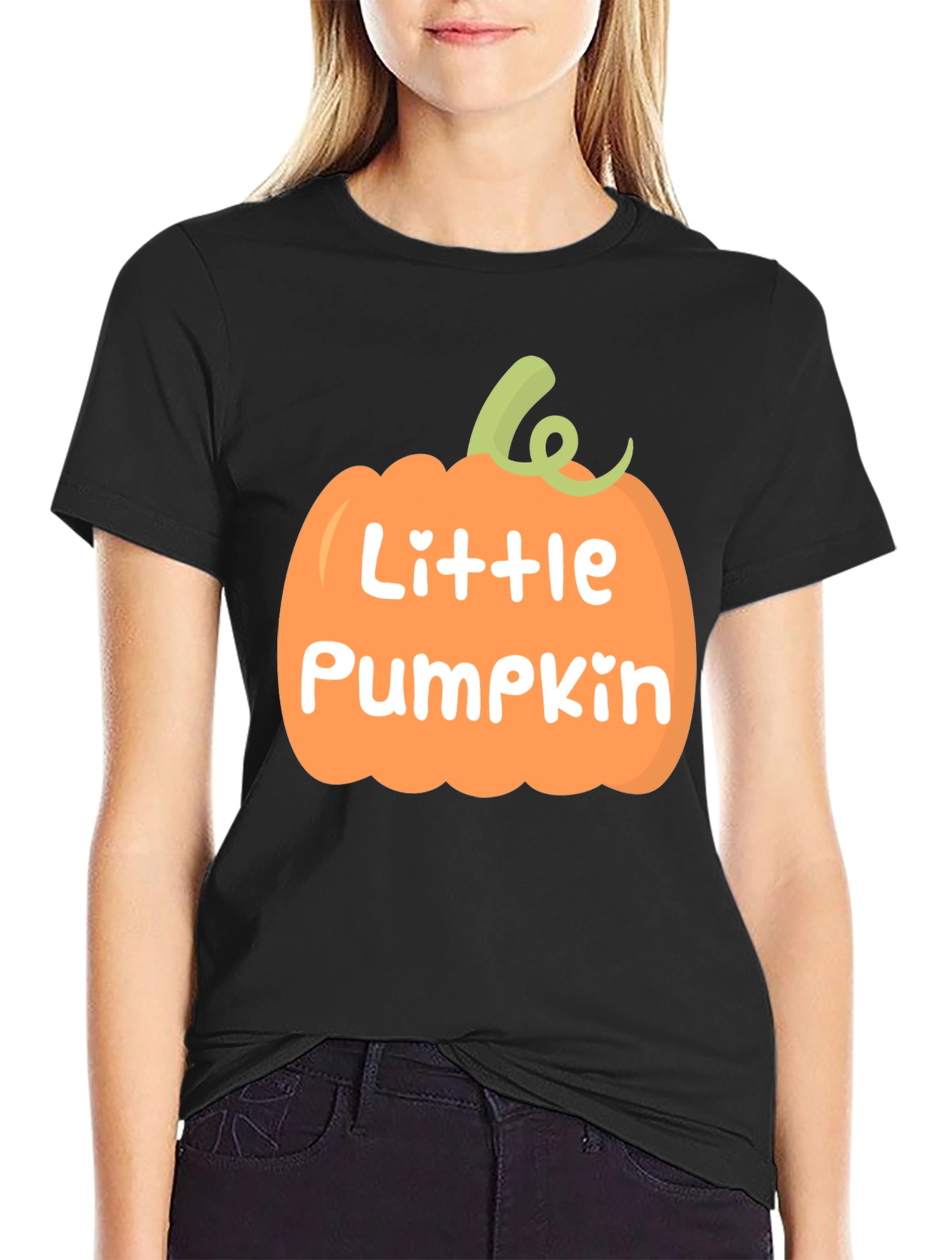 Little Pumpkin Graphic Tee - Black Crew Neck T-Shirt