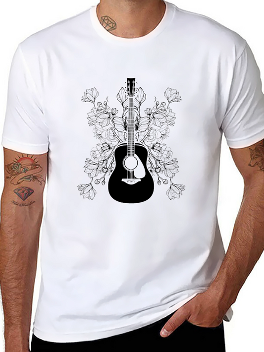 Guitar & Floral Graphic Tee - Black