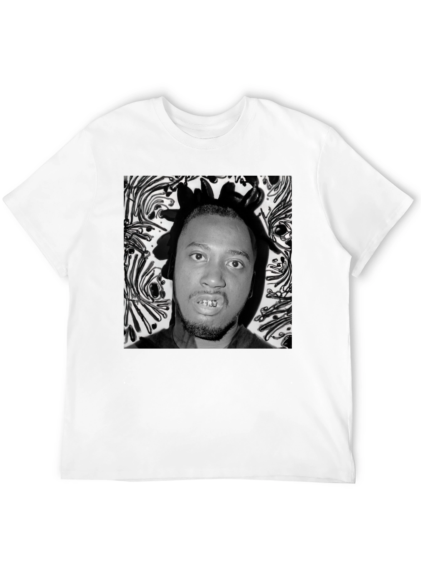 Black Graphic Tee with Portrait Print
