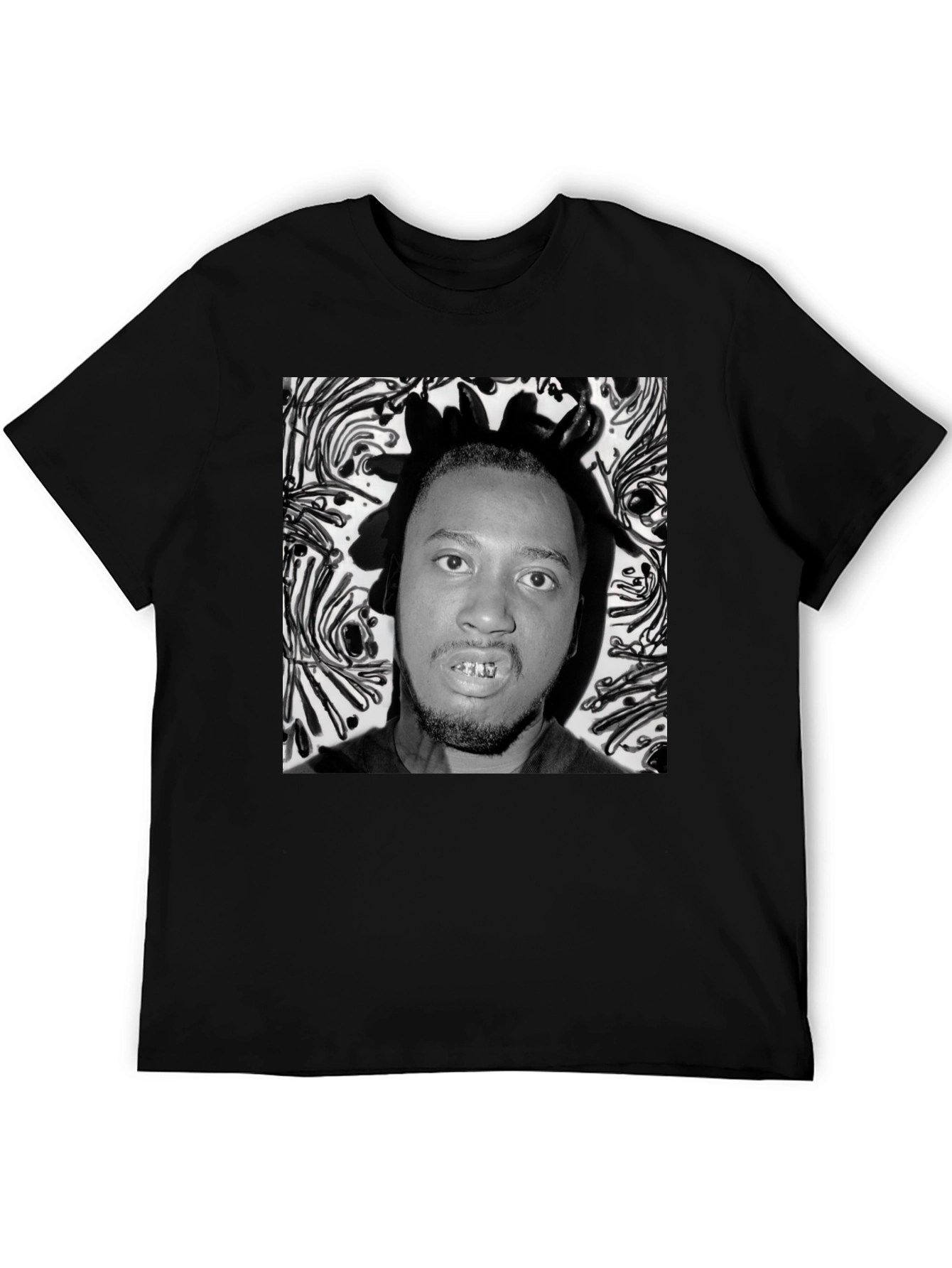 Black Graphic Tee with Portrait Print