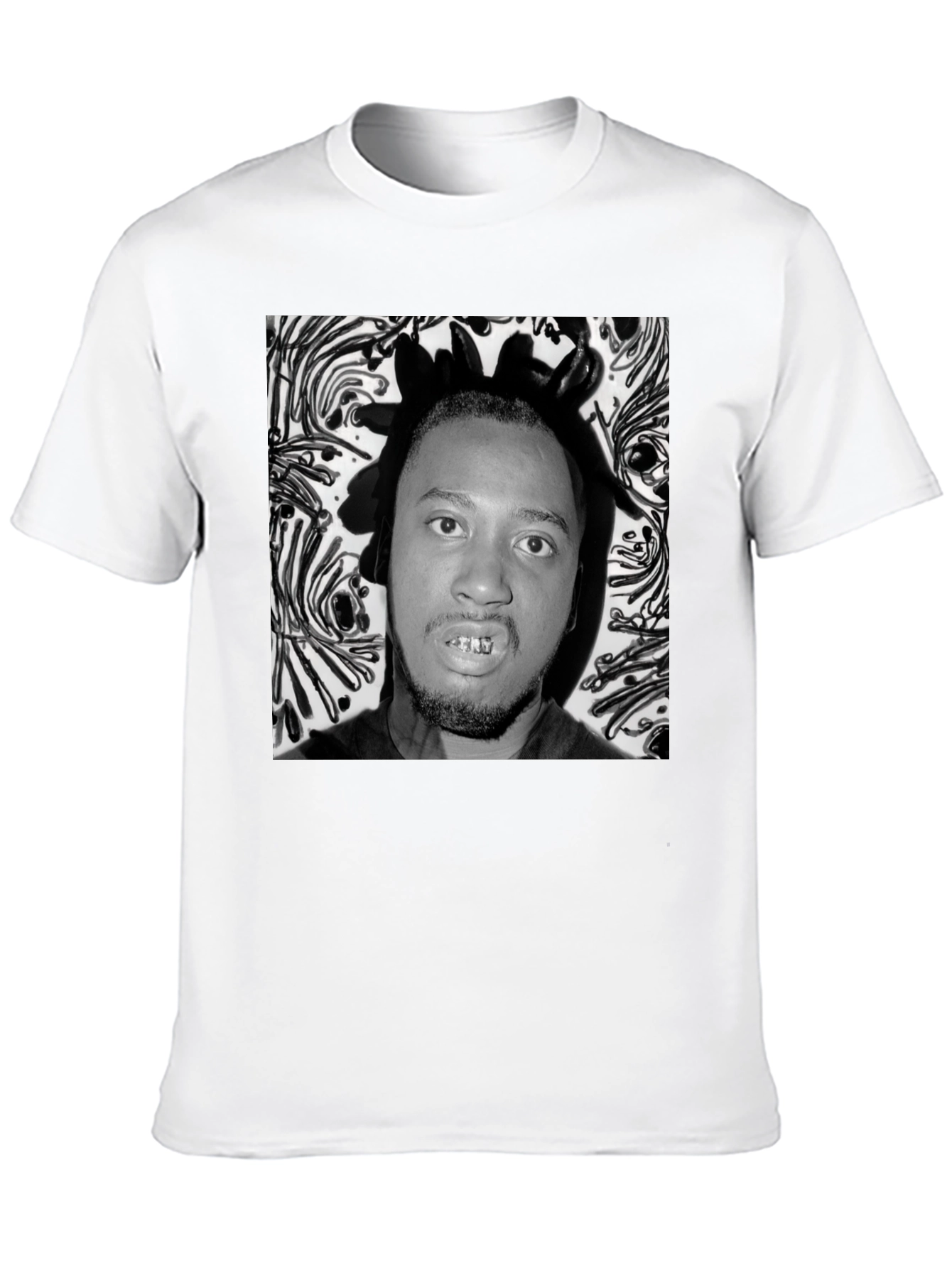 Black Graphic Tee with Portrait Print