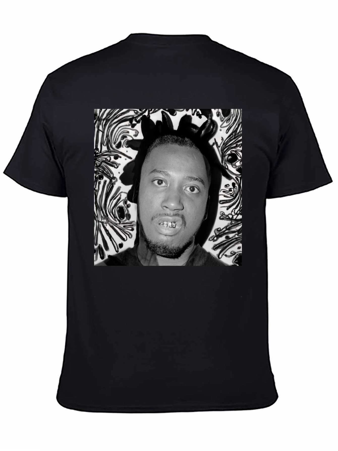 Black Graphic Tee with Portrait Print