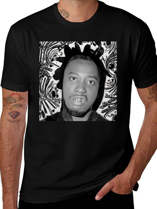 Black Graphic Tee with Portrait Print