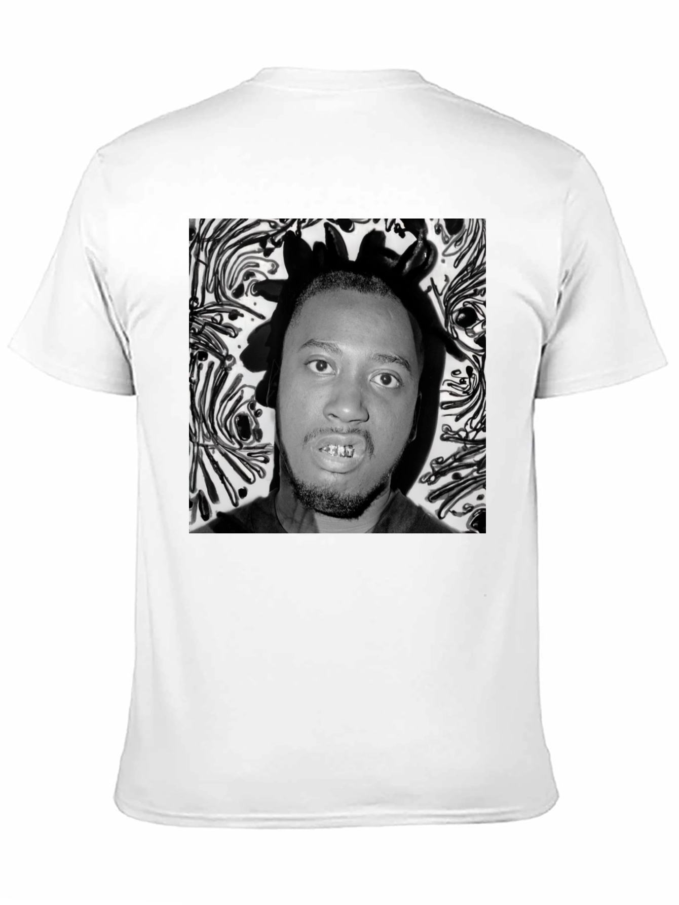 Black Graphic Tee with Portrait Print