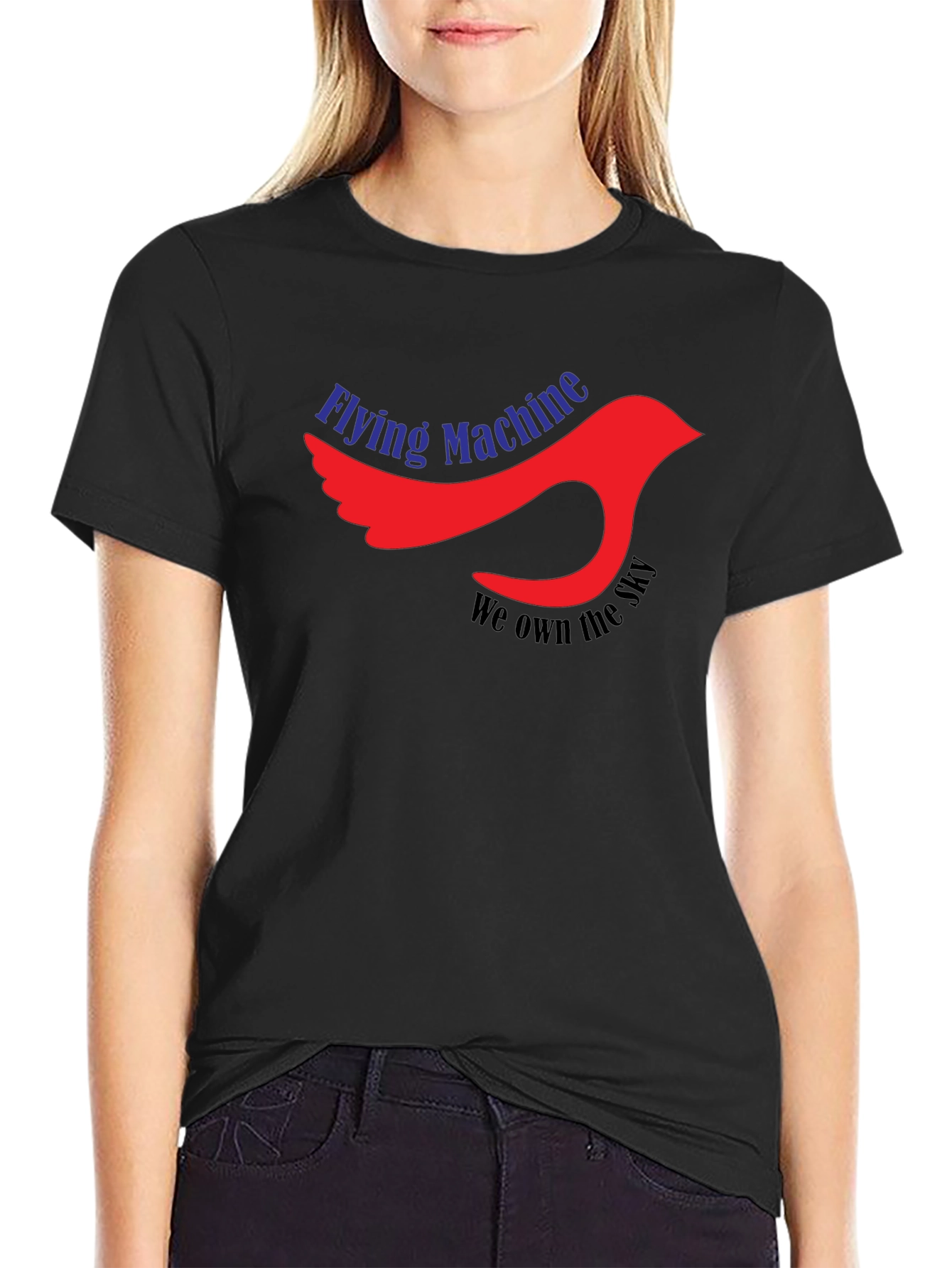 Flying Machine Graphic Tee - Black Cotton Bird Design