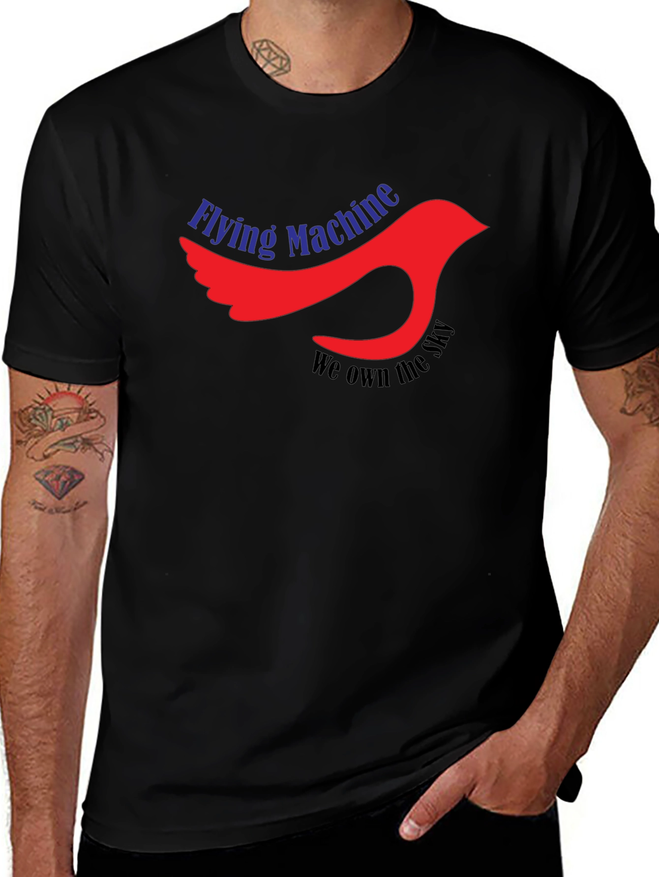 Flying Machine Graphic Tee - Black Cotton Bird Design