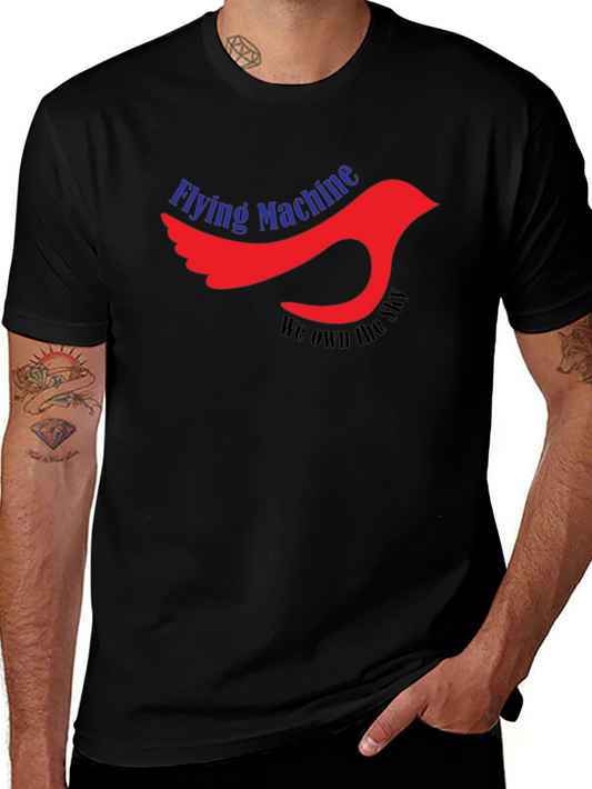 Flying Machine Graphic Tee - Black Cotton Bird Design