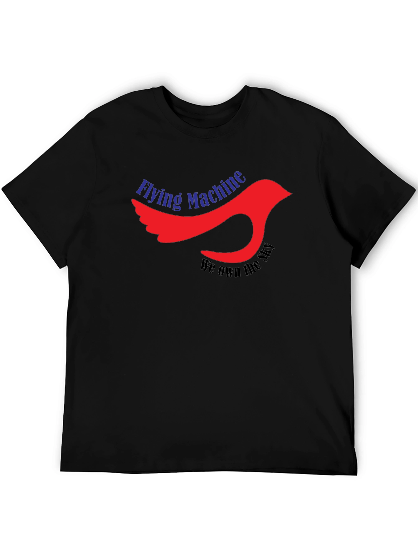 Flying Machine Graphic Tee - Black Cotton Bird Design