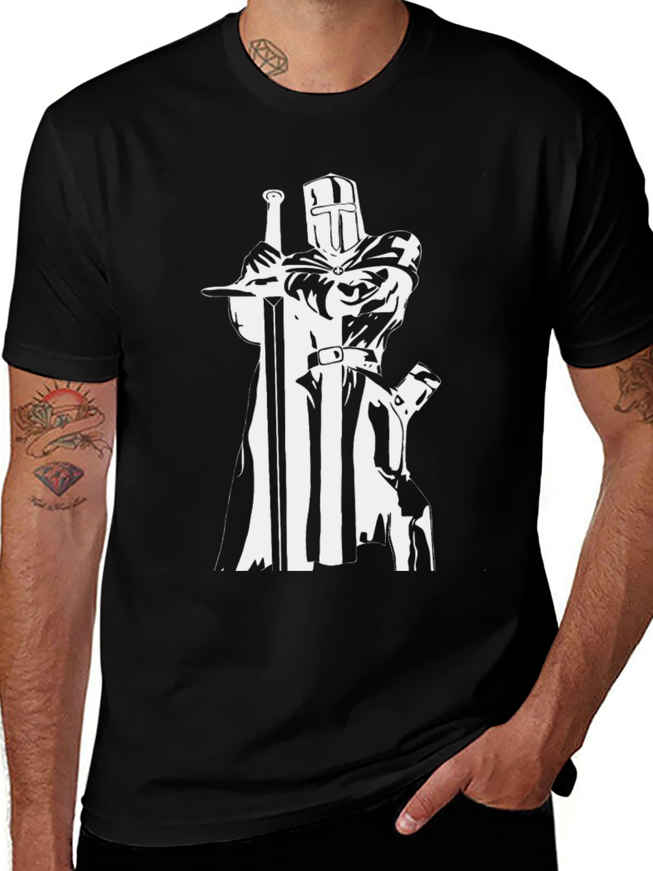 Crusader Knight T-Shirt - Black Graphic Tee