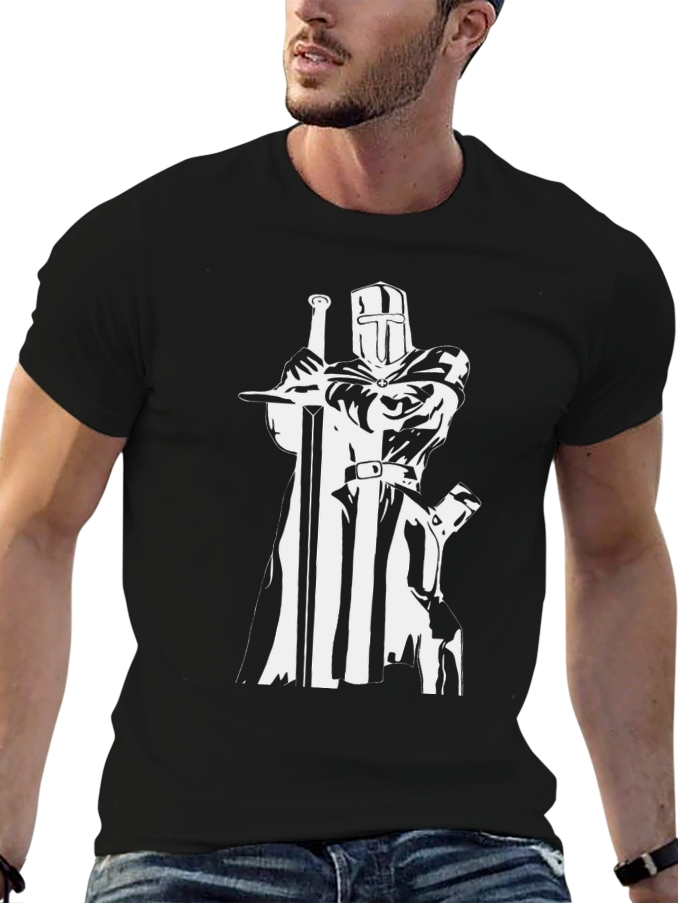 Crusader Knight T-Shirt - Black Graphic Tee