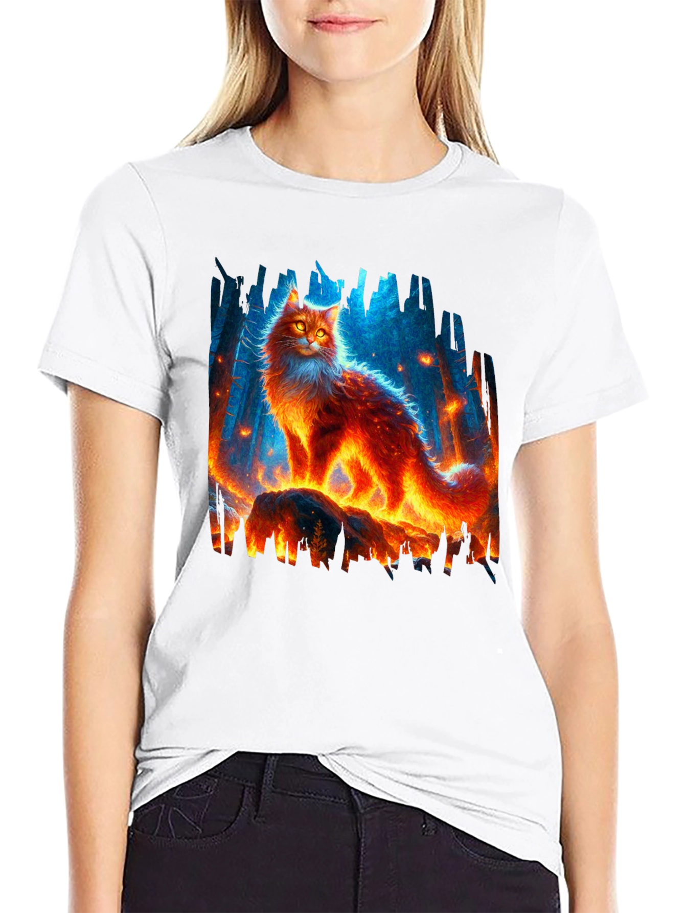 Fiery Cat Graphic Tee - Unique Design