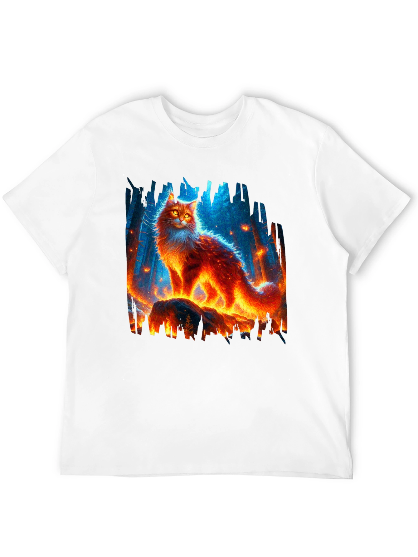 Fiery Cat Graphic Tee - Unique Design
