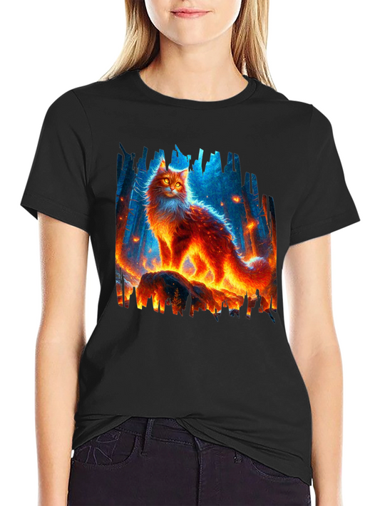 Fiery Cat Graphic Tee - Unique Design