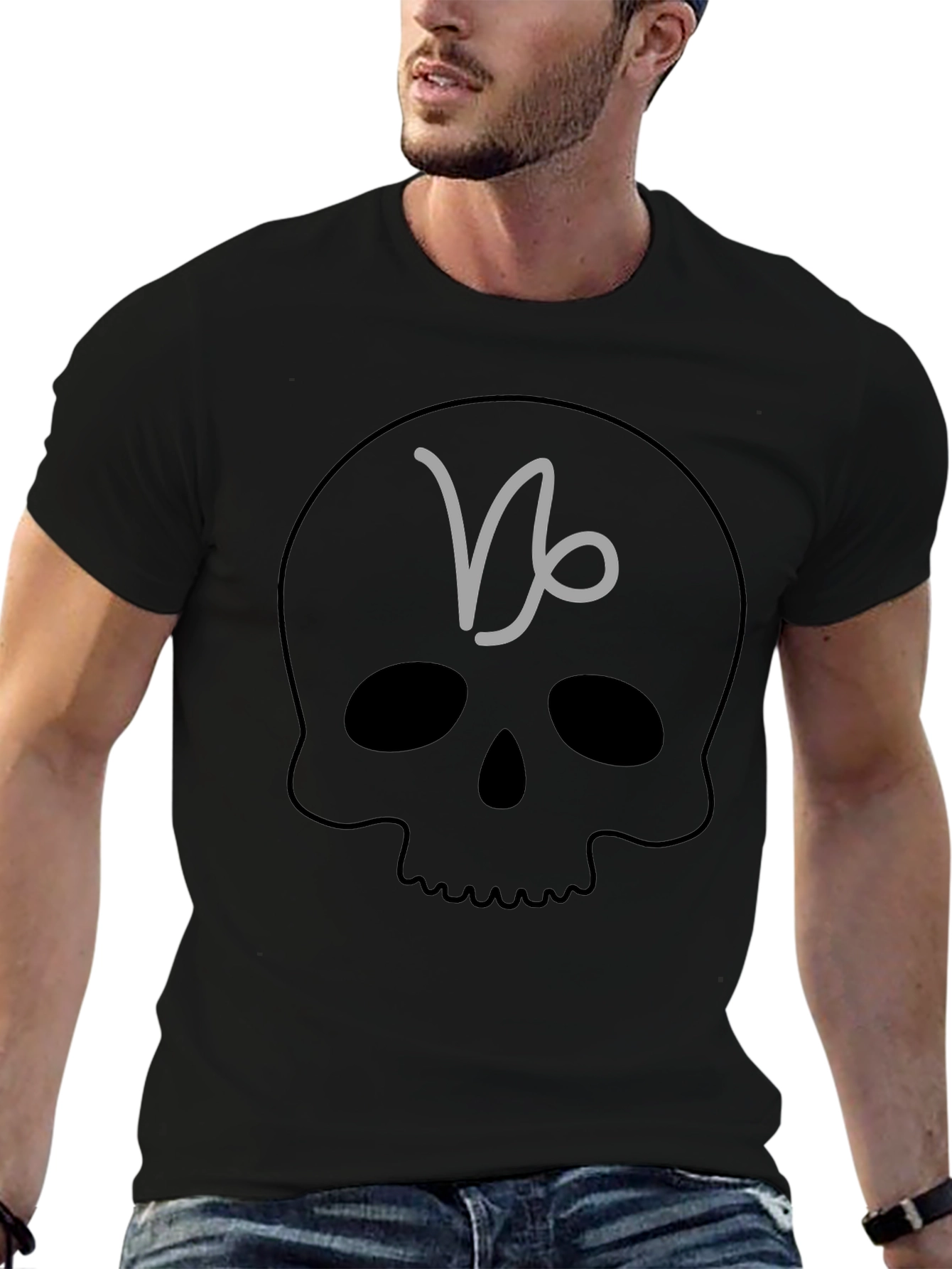 Capricorn Skull Graphic Tee - Black