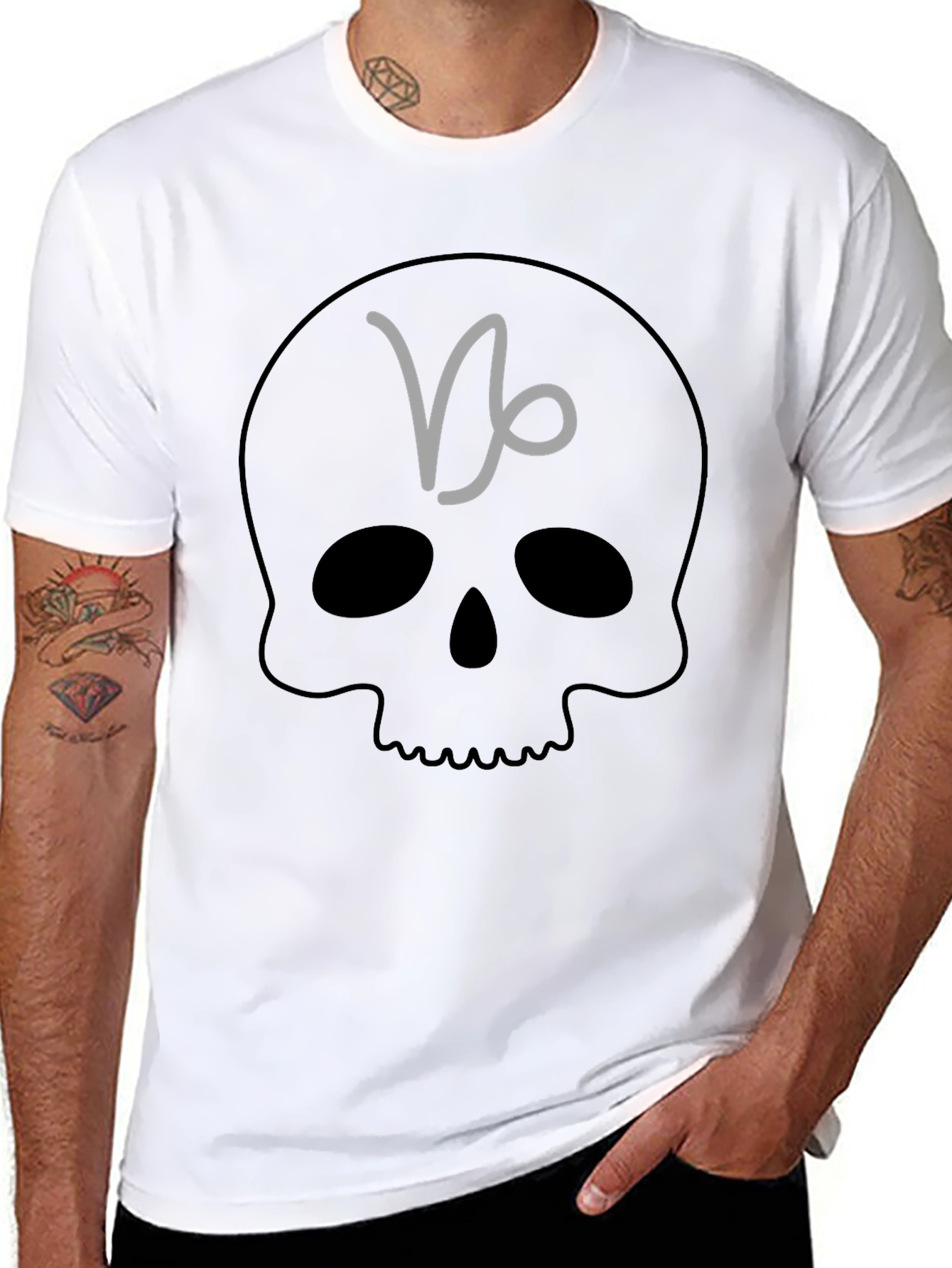 Capricorn Skull Graphic Tee - Black