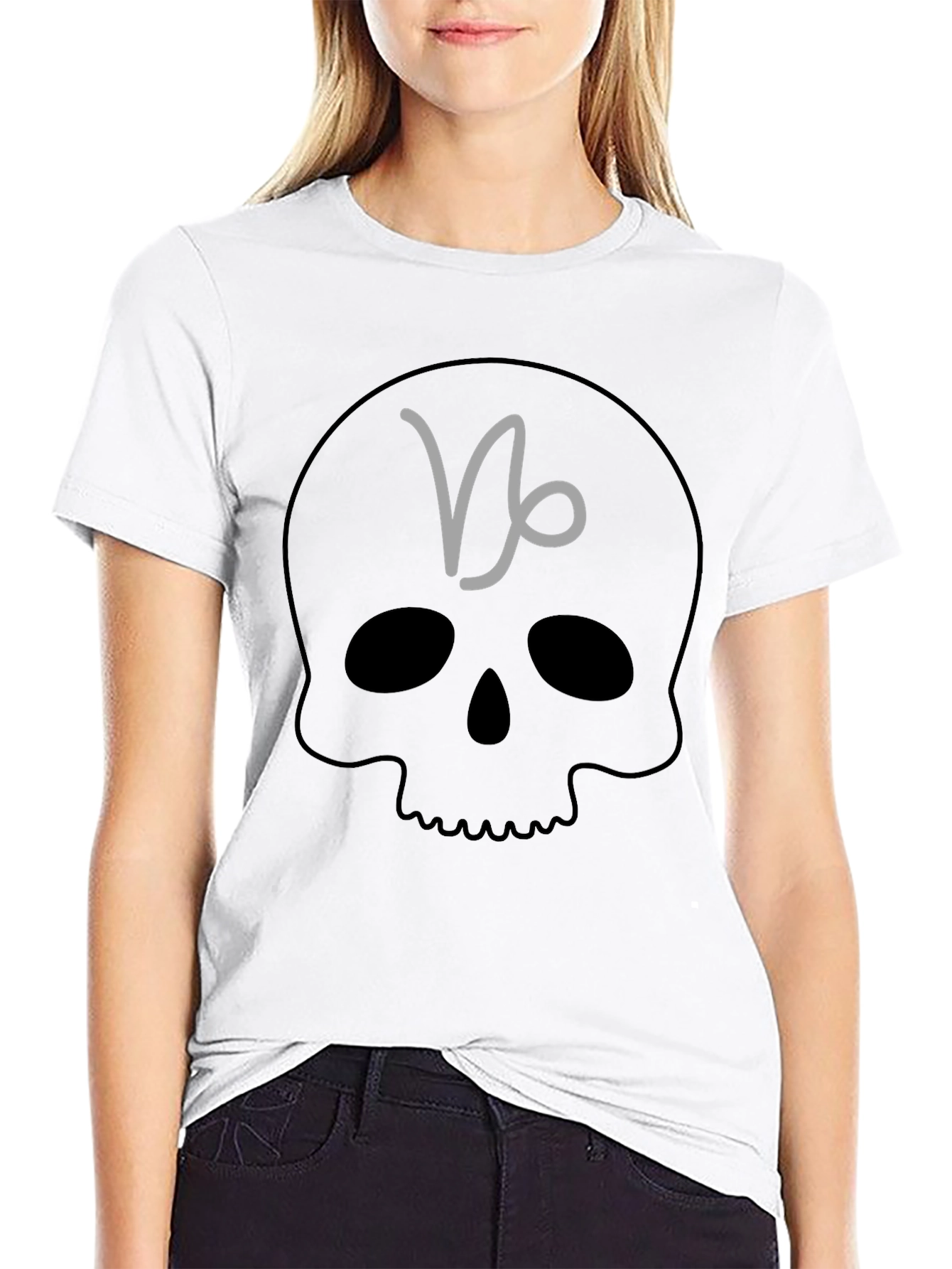 Capricorn Skull Graphic Tee - Black