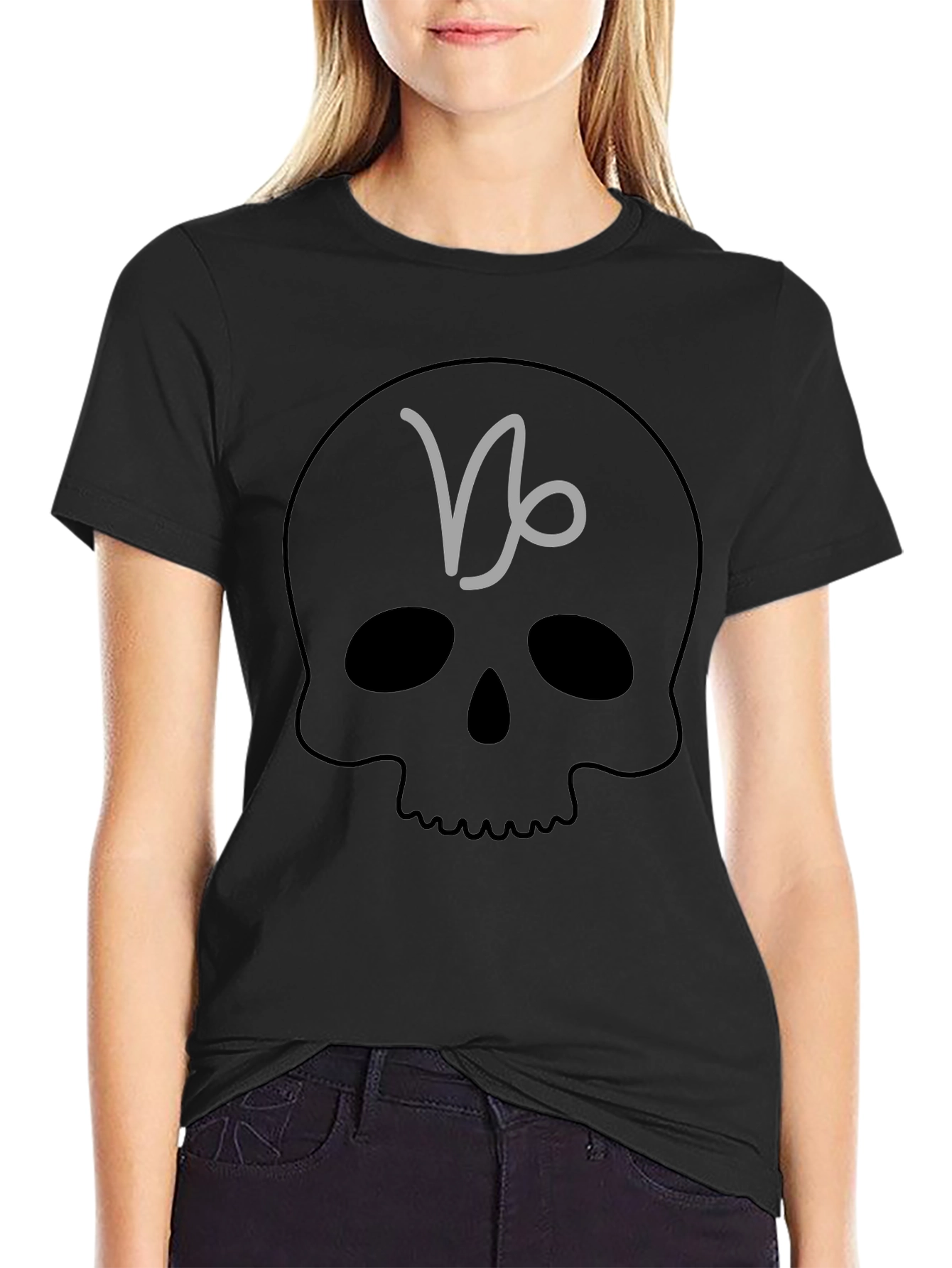 Capricorn Skull Graphic Tee - Black