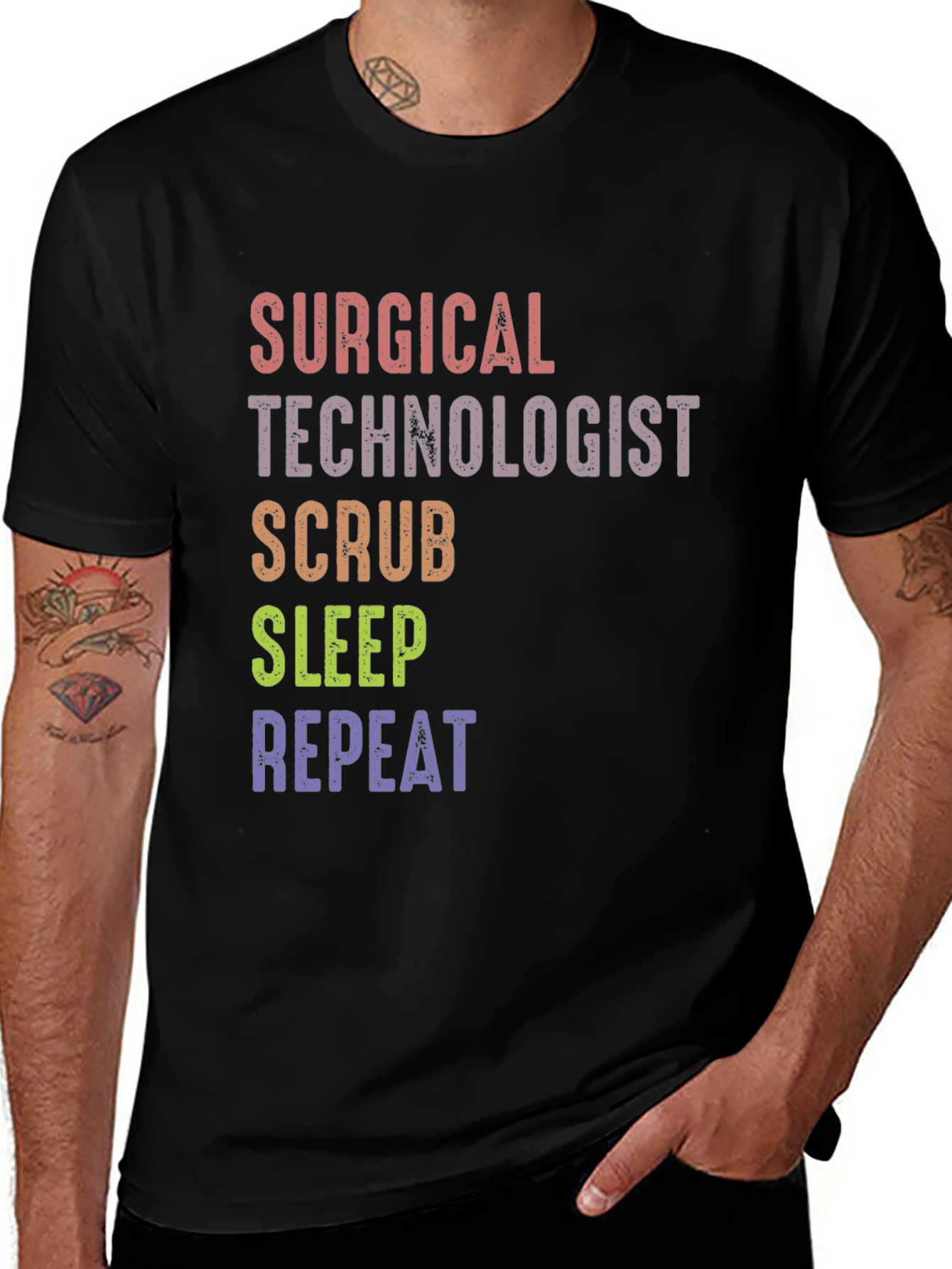 Surgical Tech Scrub Sleep Repeat Graphic Tee