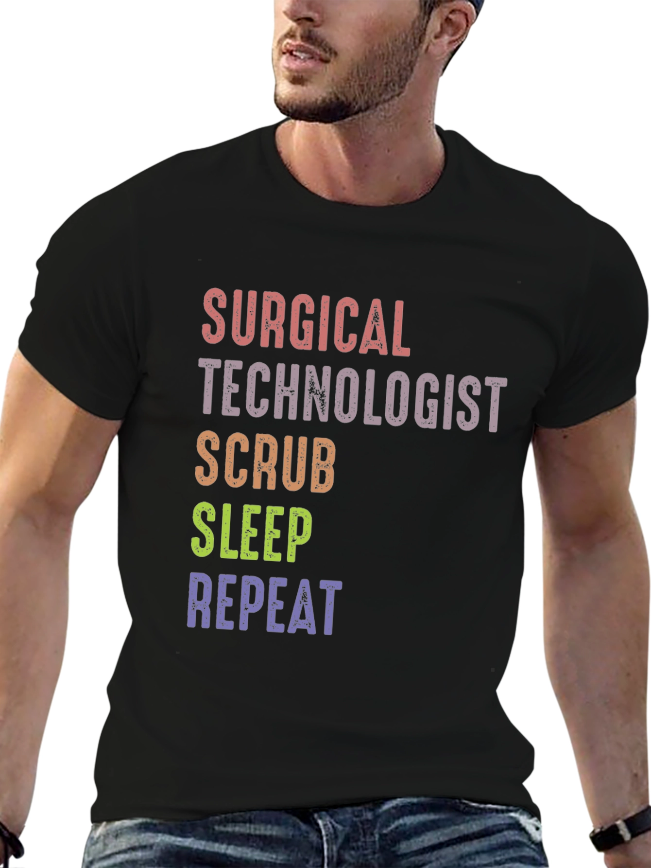 Surgical Tech Scrub Sleep Repeat Graphic Tee