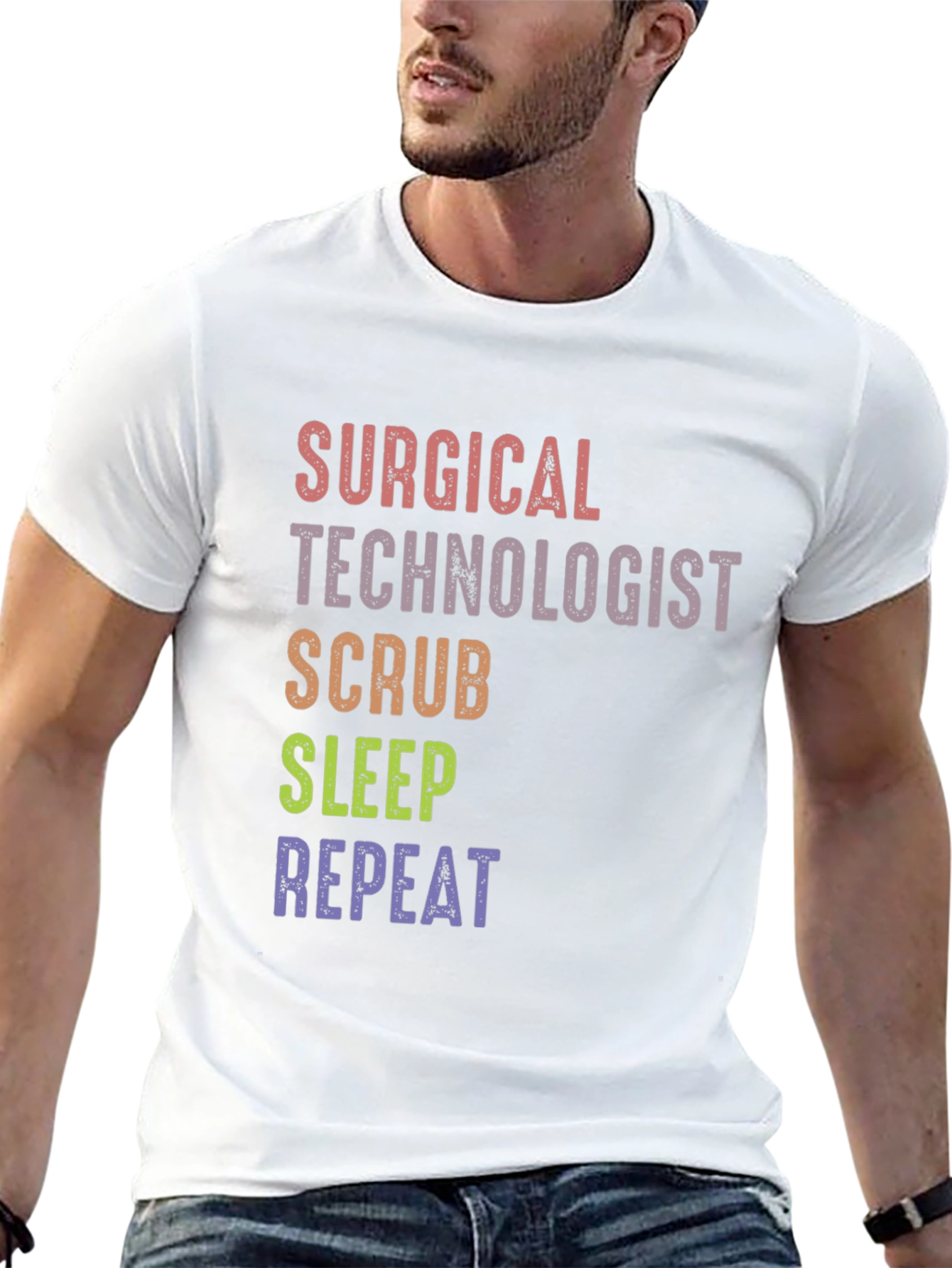 Surgical Tech Scrub Sleep Repeat Graphic Tee