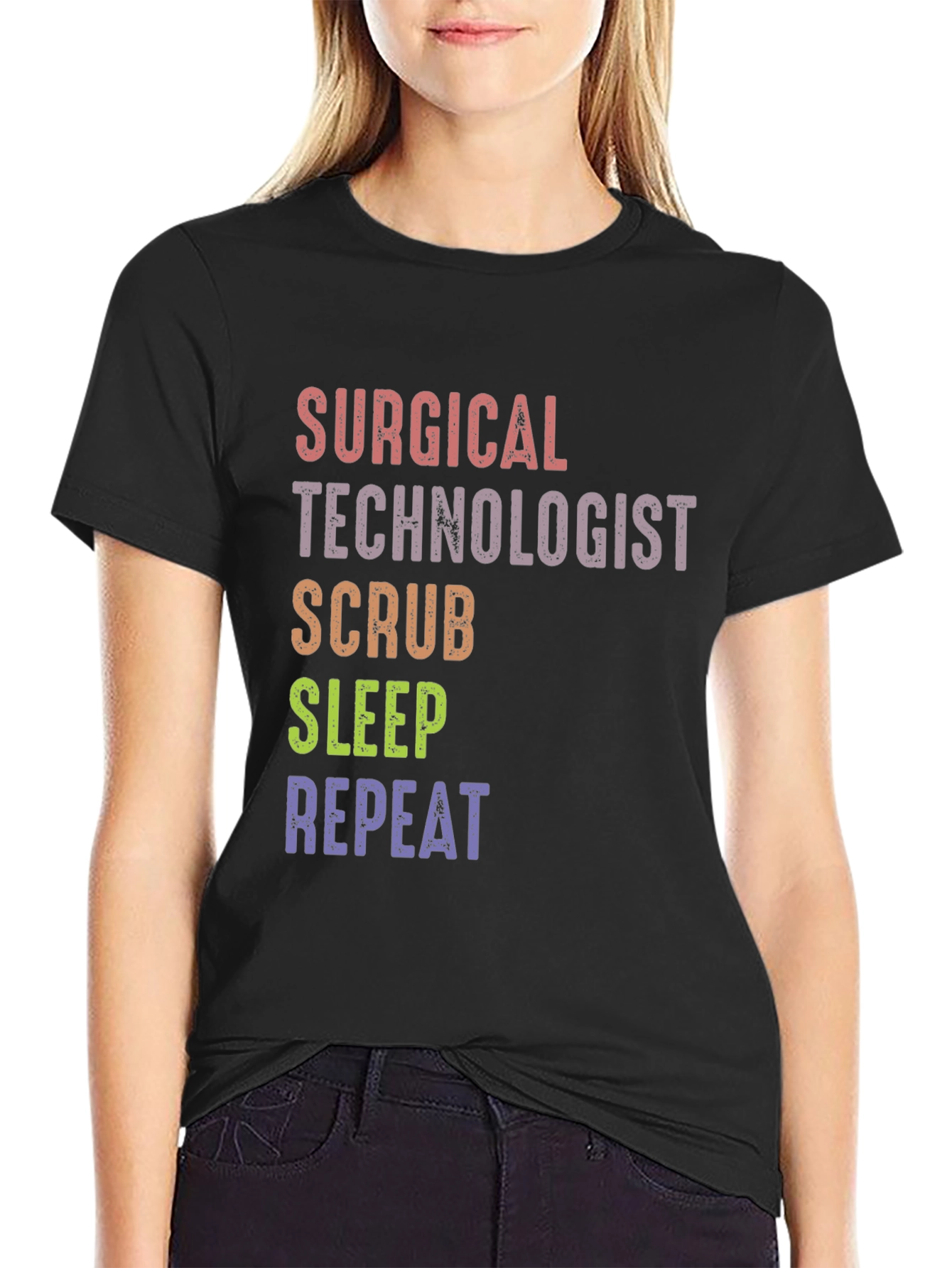 Surgical Tech Scrub Sleep Repeat Graphic Tee