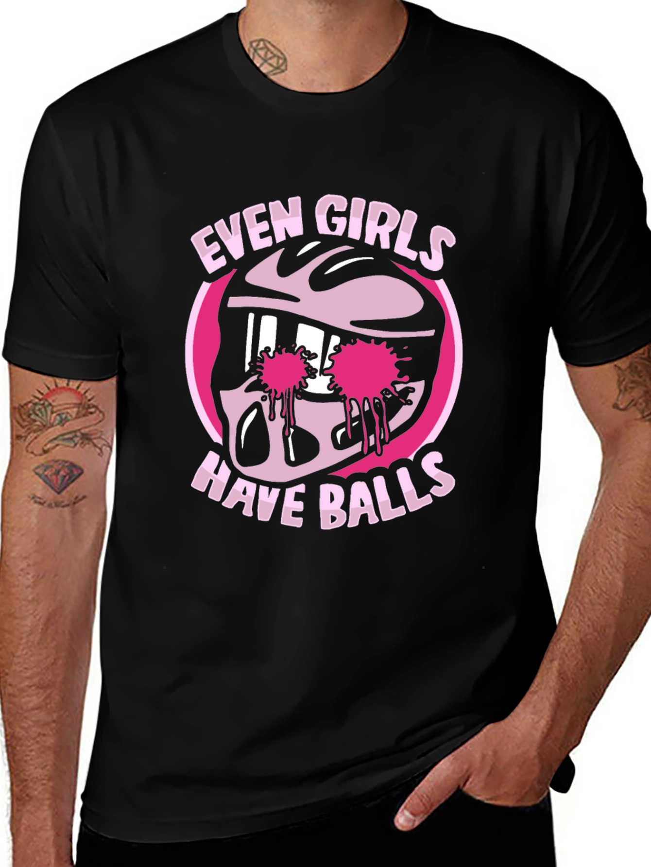 Even Girls Have Balls Graphic T-Shirt - Black