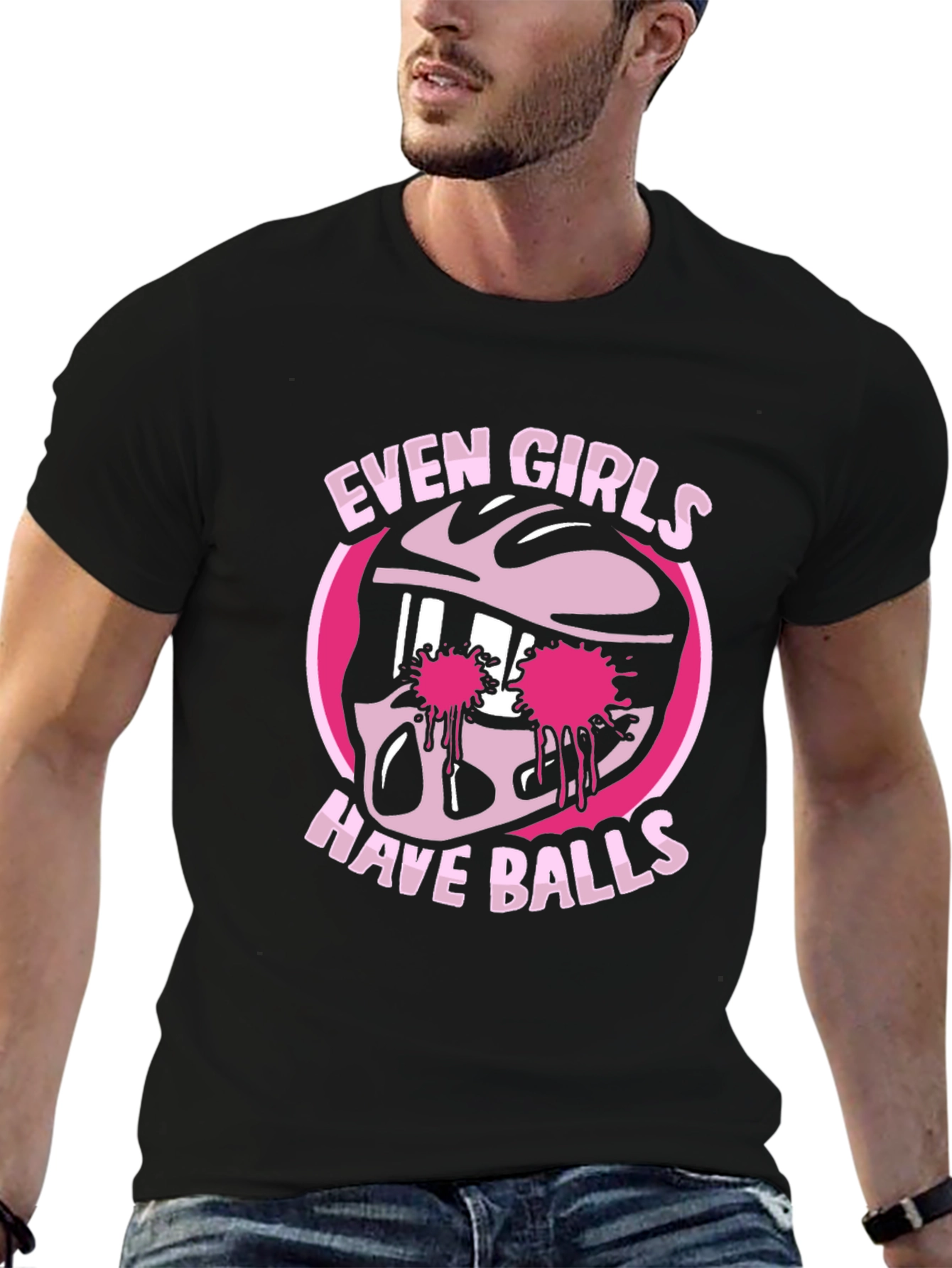 Even Girls Have Balls Graphic T-Shirt - Black