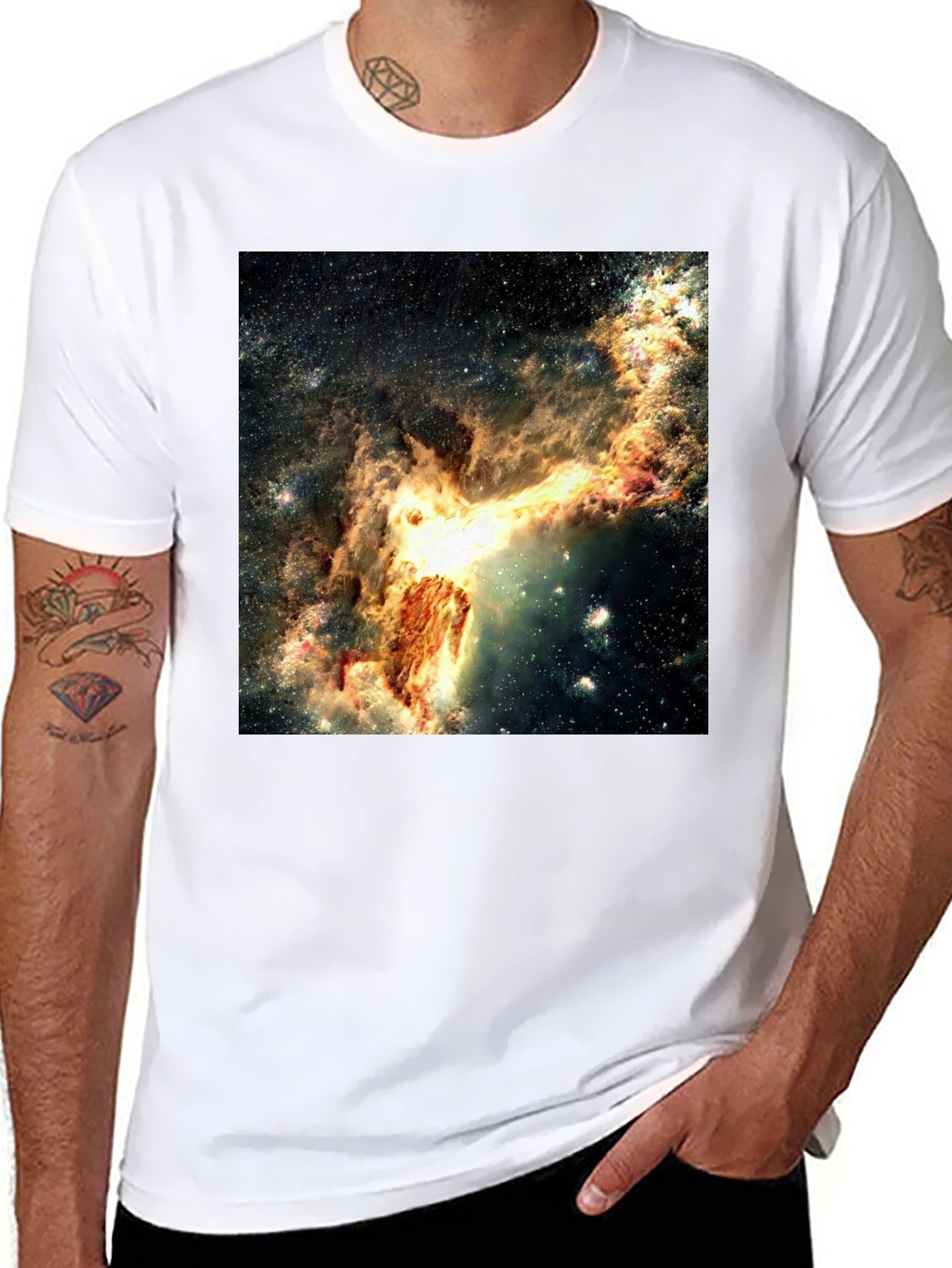 Nebula Galaxy Print Black T-Shirt