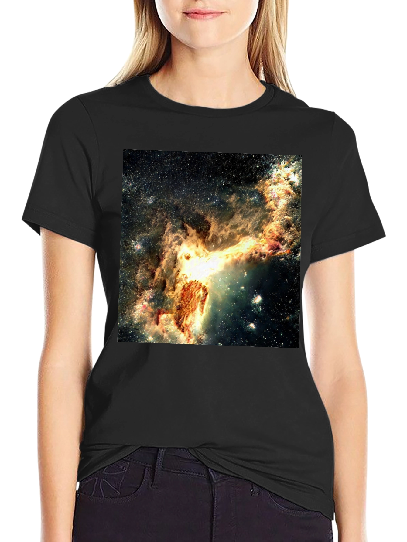 Nebula Galaxy Print Black T-Shirt