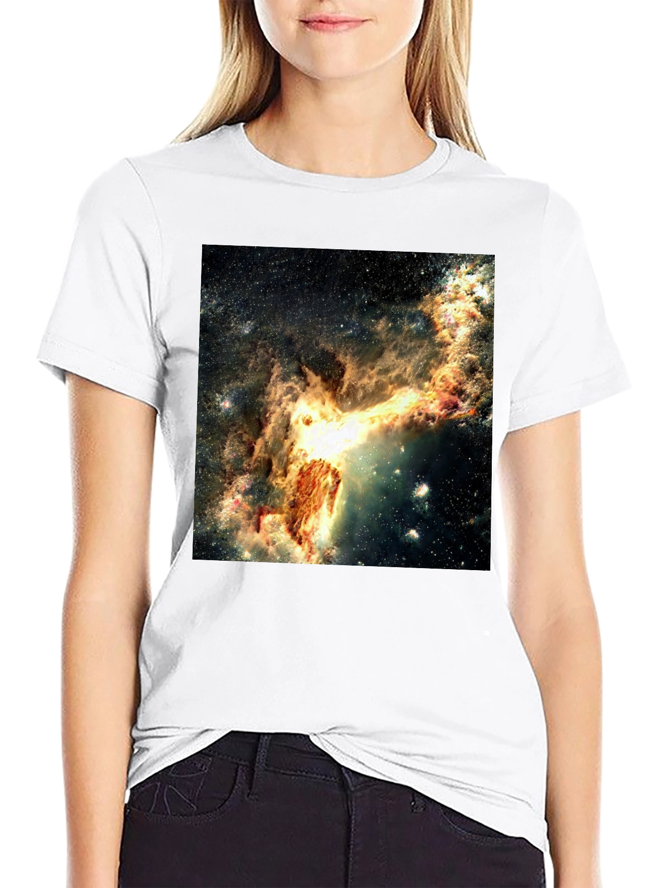 Nebula Galaxy Print Black T-Shirt