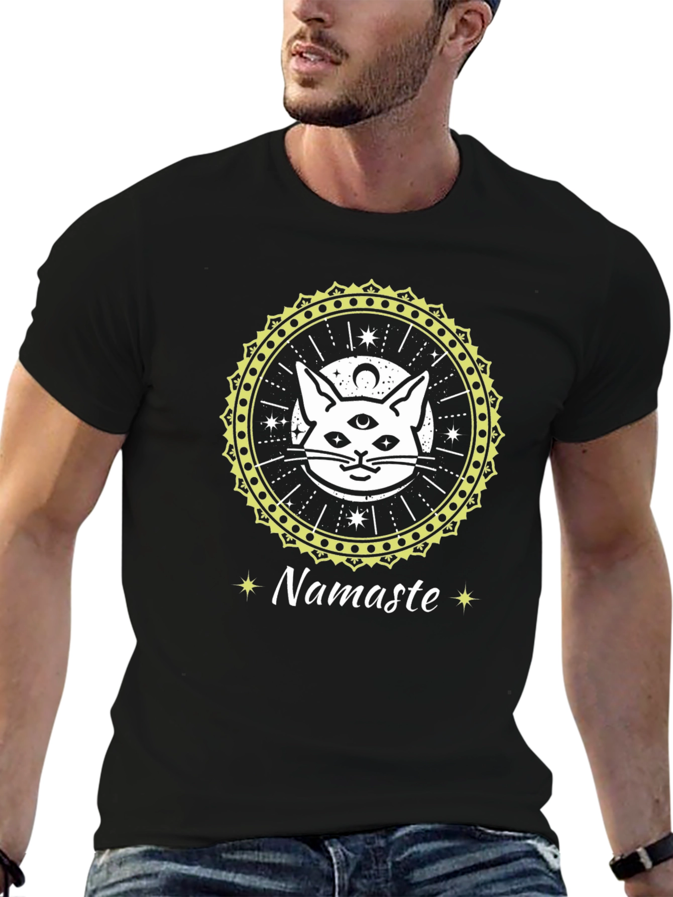 Mystic Cat Namaste T-Shirt - Spiritual Style