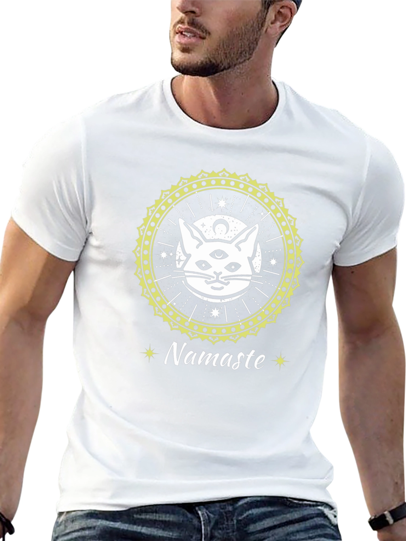 Mystic Cat Namaste T-Shirt - Spiritual Style