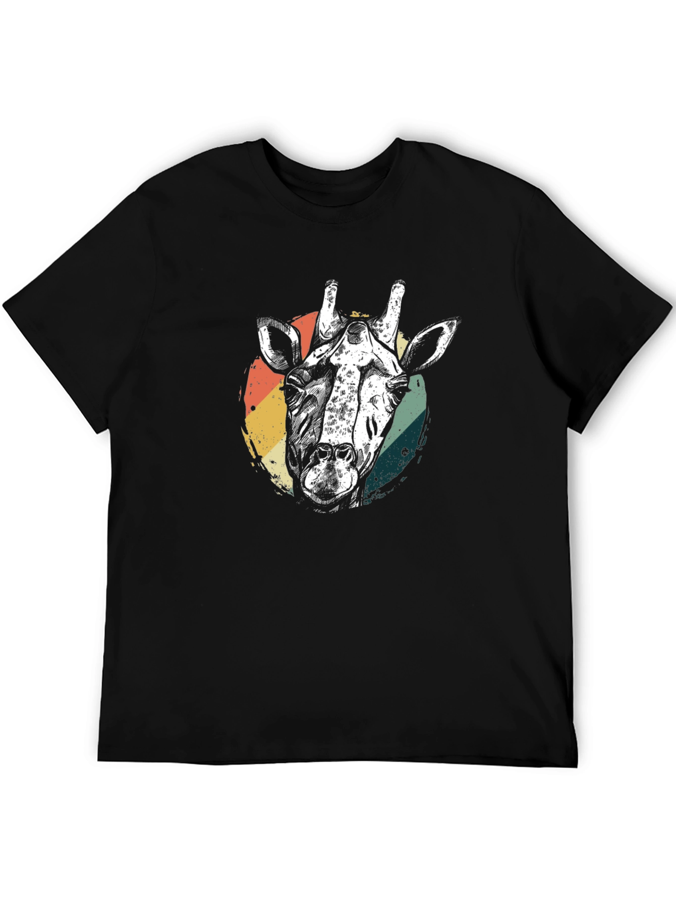 Retro Giraffe Graphic Tee - Black Cotton T-Shirt