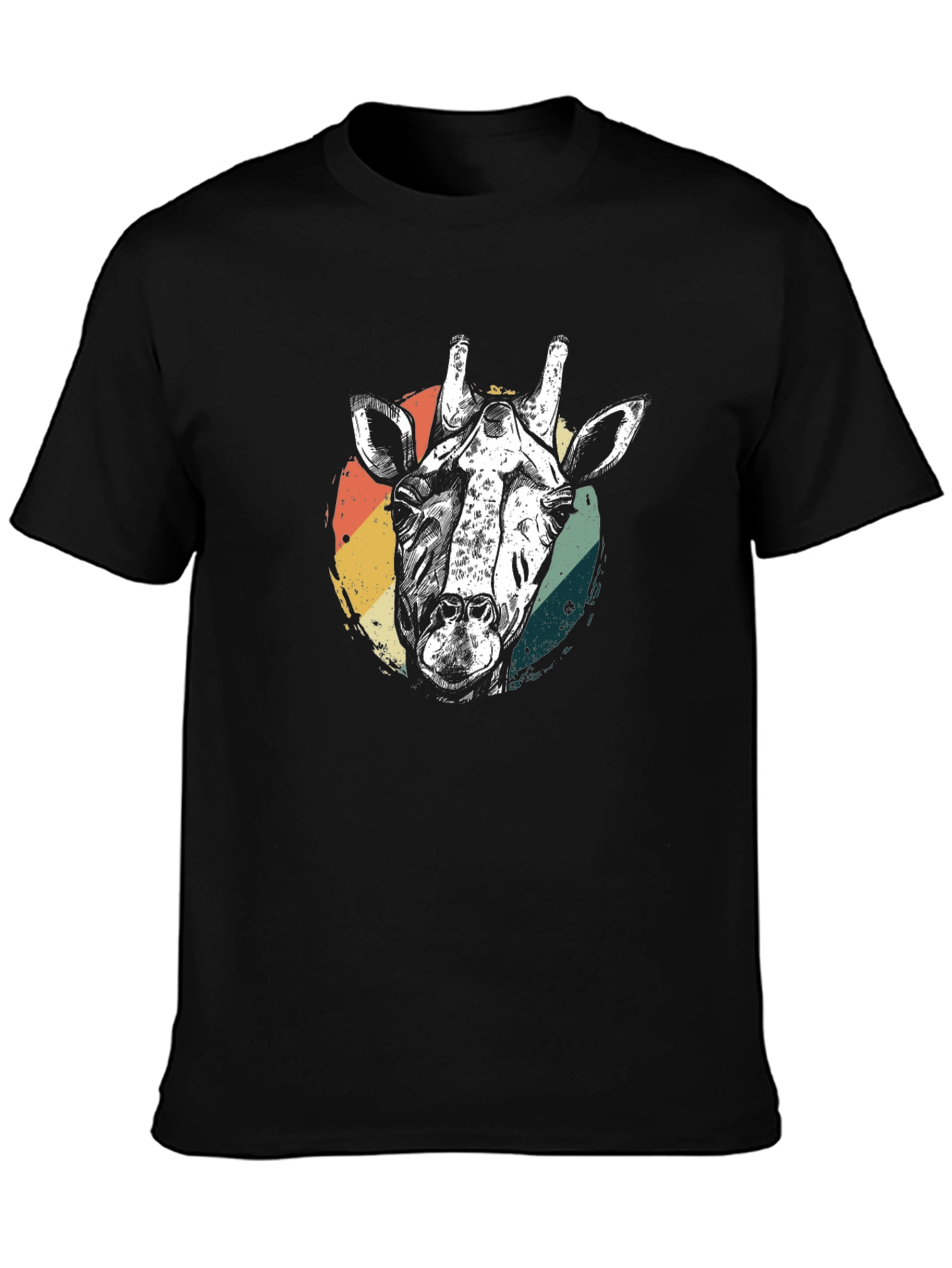 Retro Giraffe Graphic Tee - Black Cotton T-Shirt