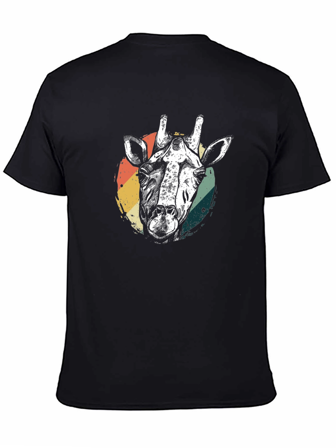 Retro Giraffe Graphic Tee - Black Cotton T-Shirt