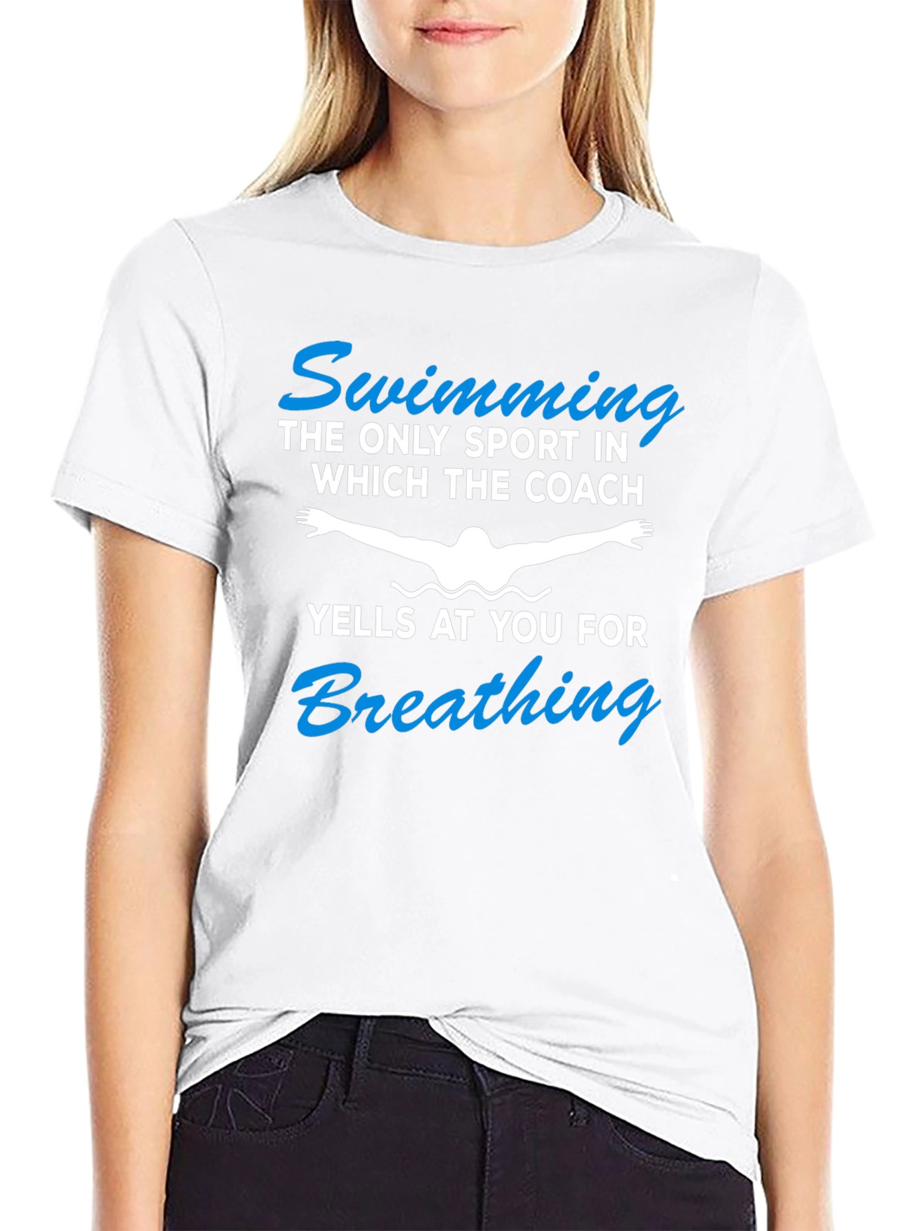 Funny Swimming T-Shirt - Coach Yelling for Breathing