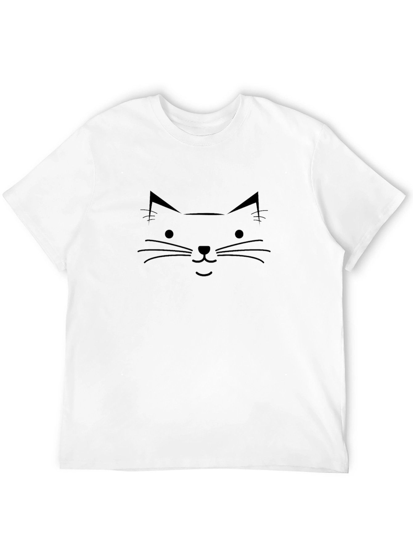 Minimalist Cat Face Graphic Black T-Shirt