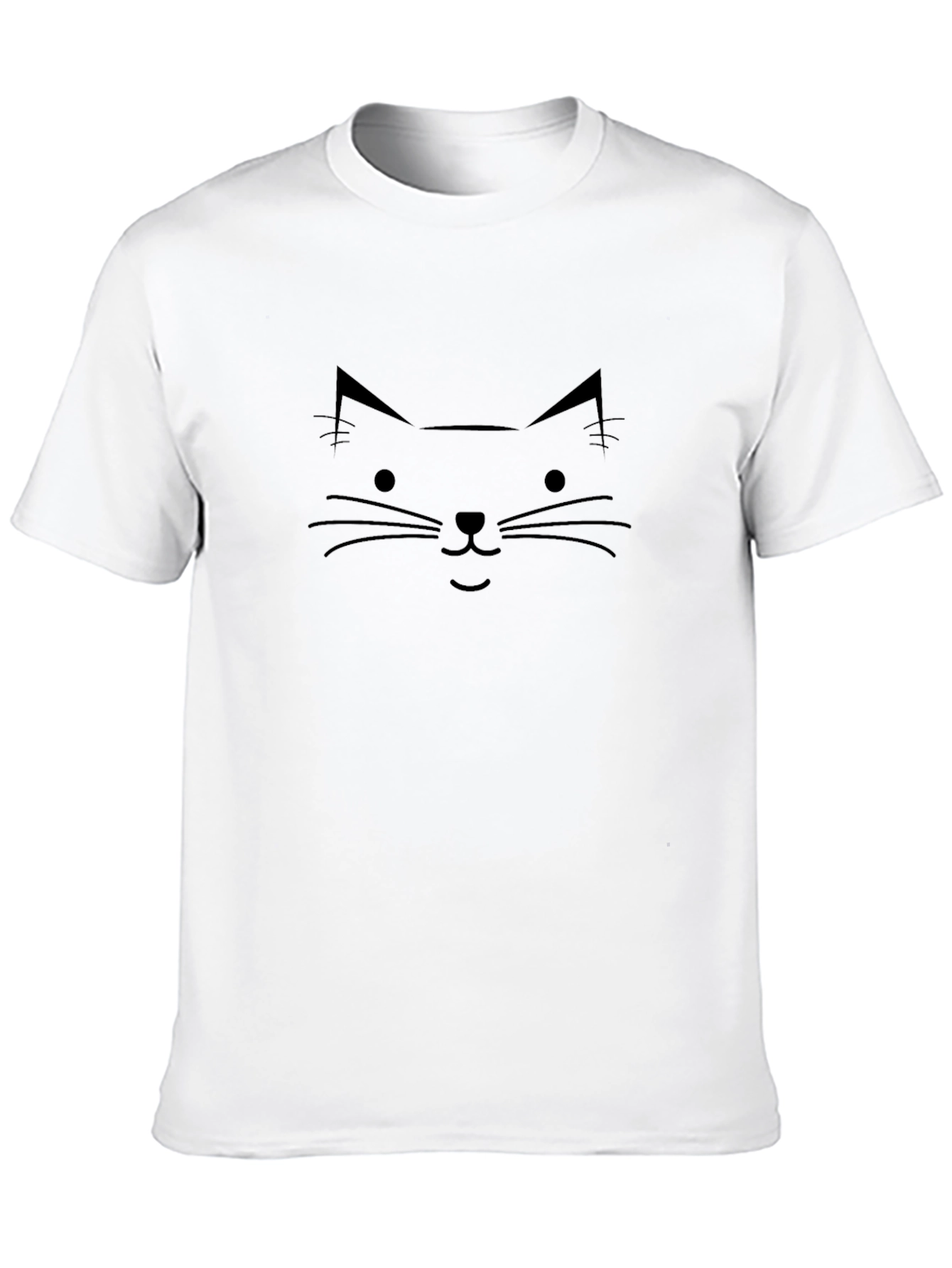 Minimalist Cat Face Graphic Black T-Shirt