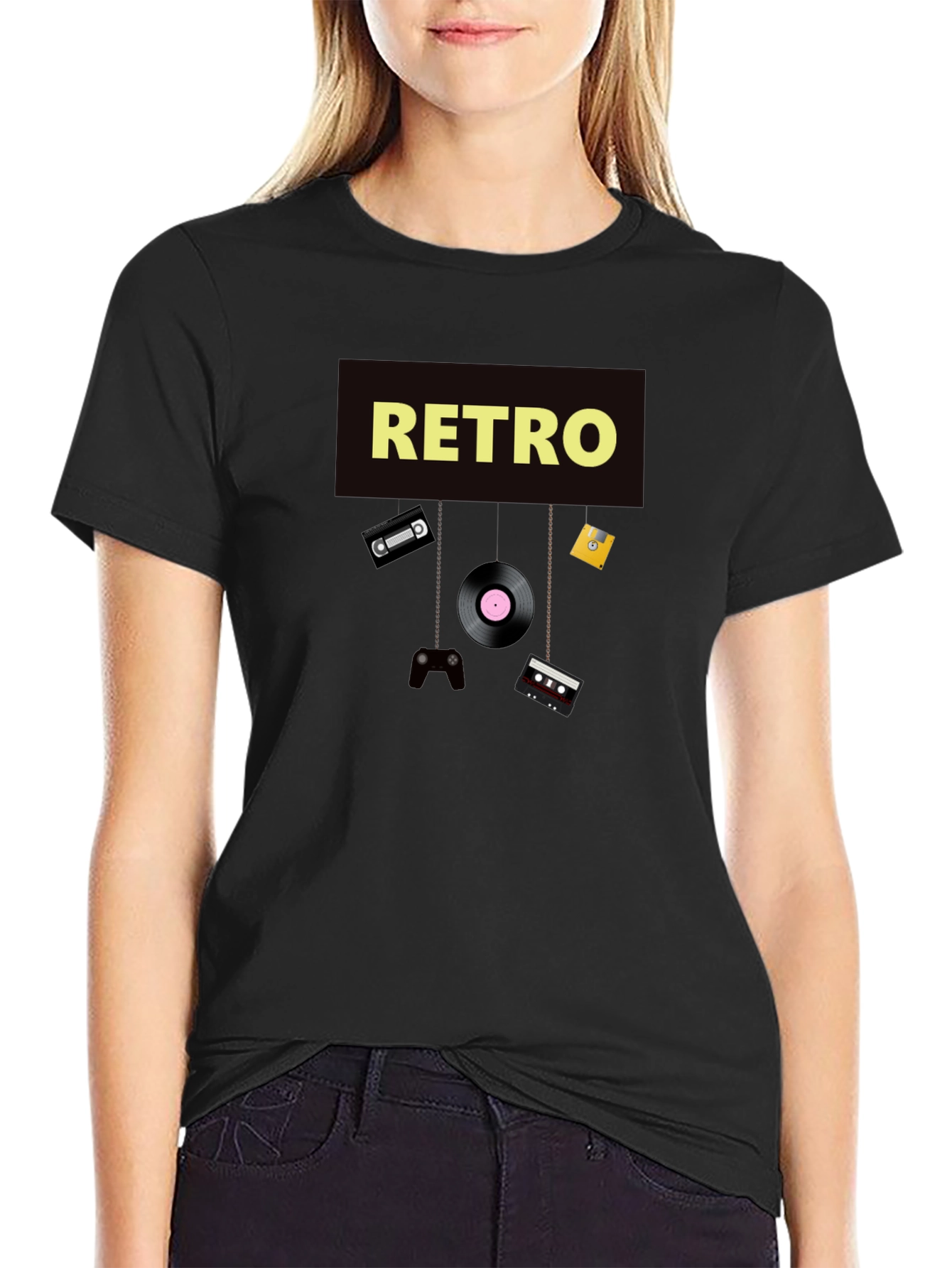 Retro Nostalgia Graphic Tee - Black T-Shirt