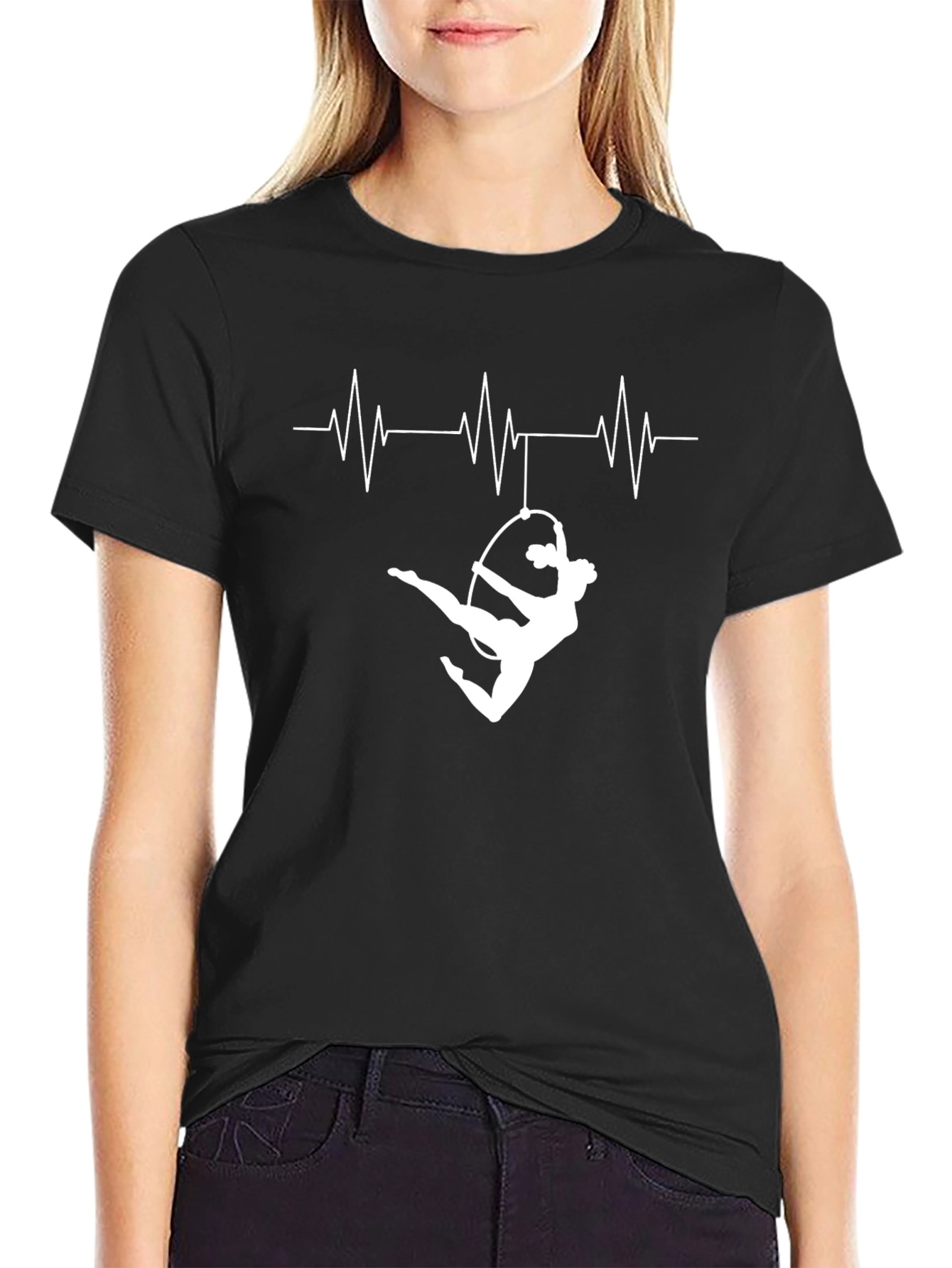 Aerialist Heartbeat T-Shirt - Black Gymnastics Tee