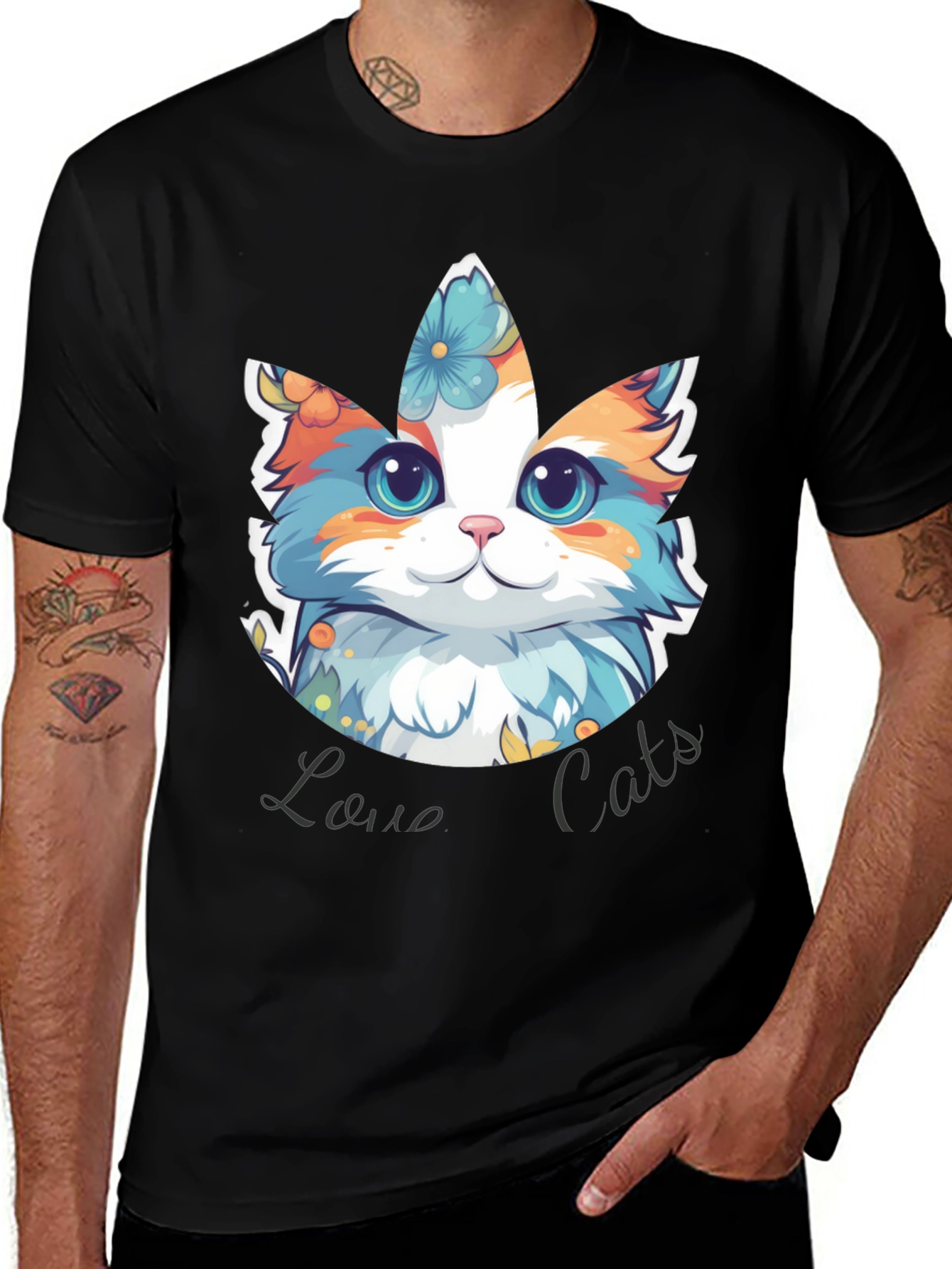 Love Cats T-Shirt - Floral Cat Design