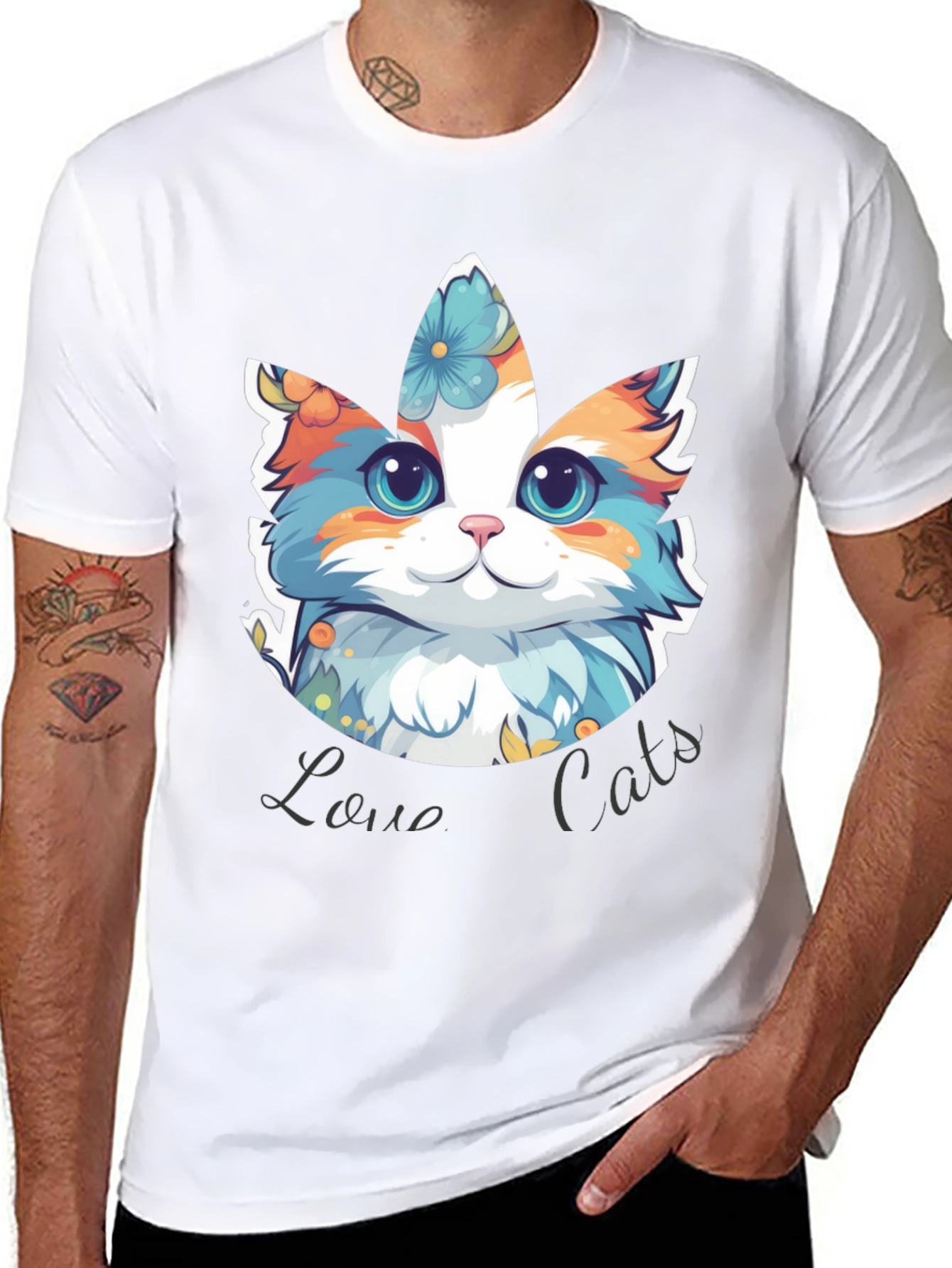 Love Cats T-Shirt - Floral Cat Design