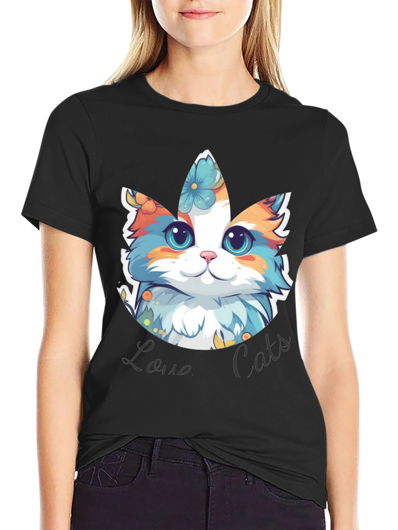Love Cats T-Shirt - Floral Cat Design