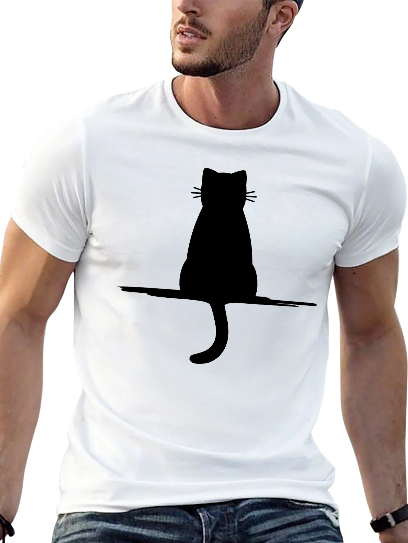 Black Cat Silhouette T-Shirt - Minimalist Style